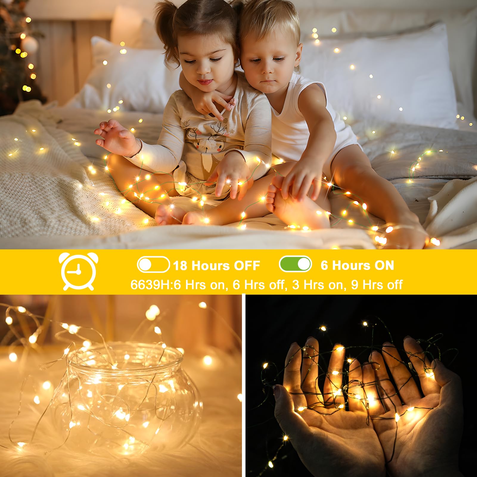 KNONEW 400FT LED Outdoor Fairy Lights, 1200 Waterproof Lights, Warm White, Green Wire, 8 Modes, Model KN-1000-LIG168-01