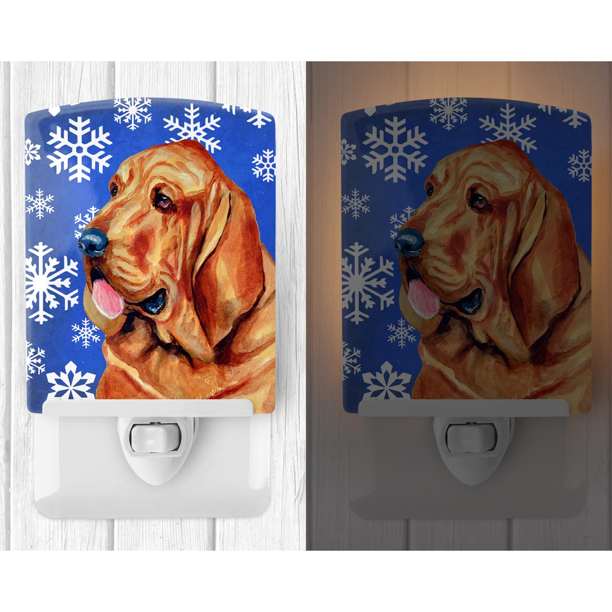 Carolines Treasures Night Light, Ceramic, Bloodhound Design, UL-Certified, 6x4x3 Inches, Holiday Snowflakes