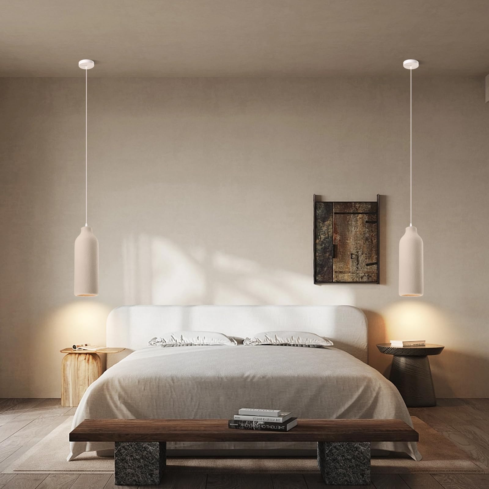 JAYMP Wabi Sabi Pendant Light, E26 Base, Polystyrene, D18×H50cm, Light Brown, Model GB7499, Japanese Style Bird Nest Shape