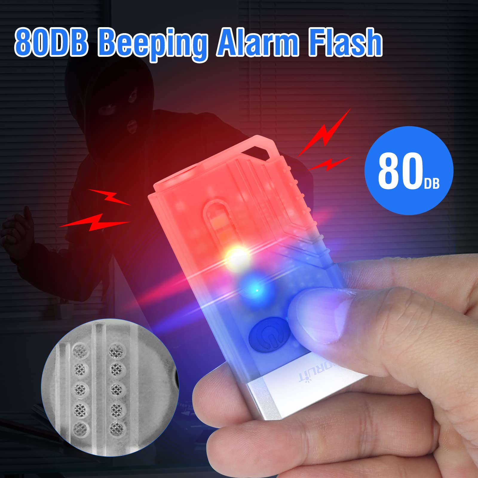 BORUIT V10 LED Flashlight - 1000LM USB C Rechargeable, 365nm UV Black Light, Compact Keychain, White Aluminum