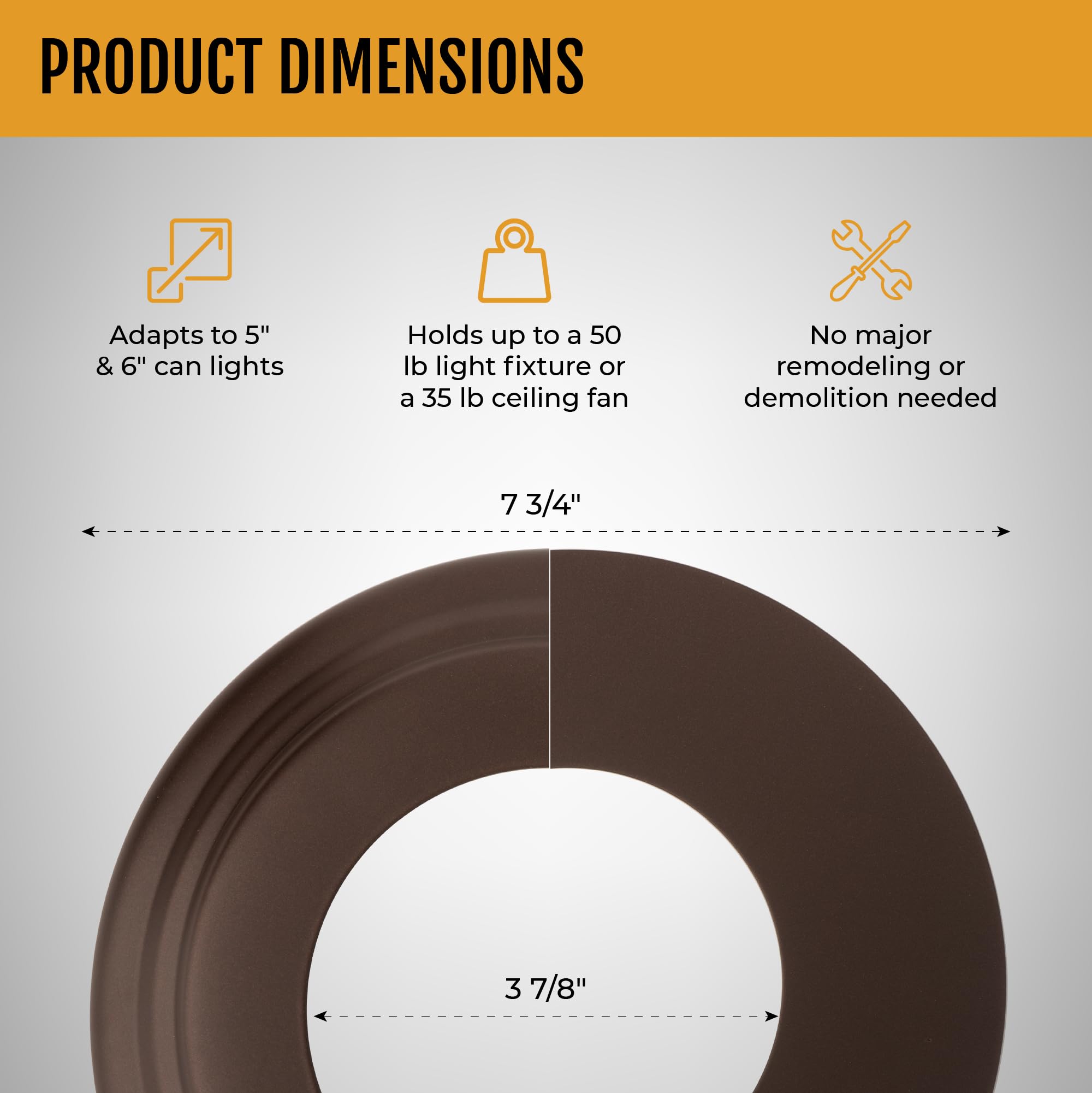 The Can Converter -R56, Complete Recessed Can Light Conversion Kit, For Ceiling Light Fixture, Pendant Light, Hanging Light, Ceiling Fan, 7¾ Beveled & Flat, Steel, Ceiling Medallion, Oil Rubbed Bronze