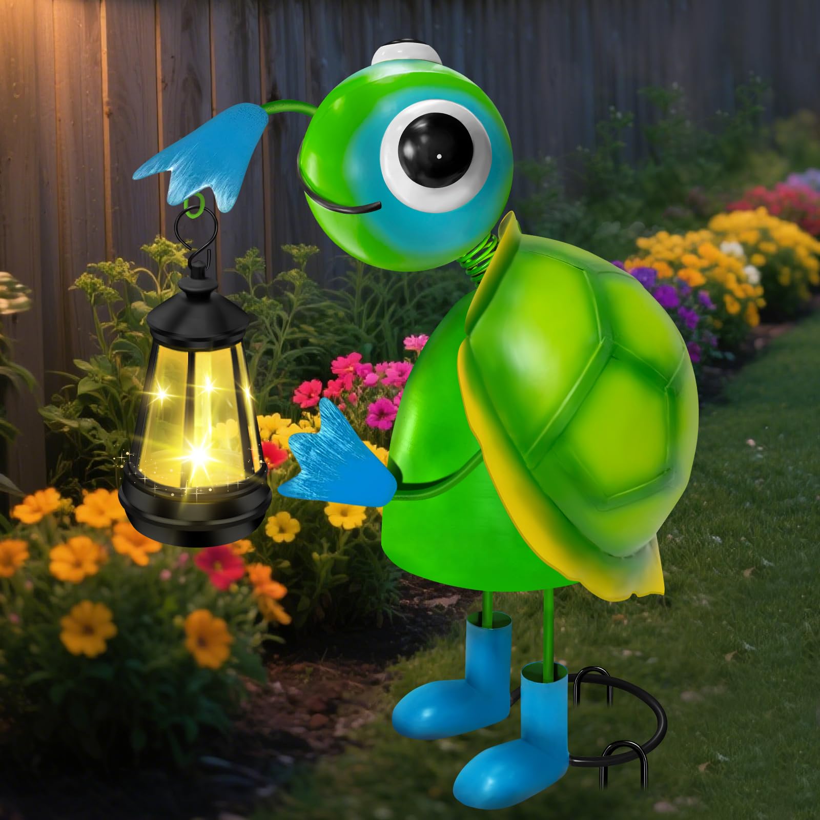 Solar Garden Lights Turtle Statue With Solar Lantern Lights 13.78In Tall Big Metal Turtle Garden Decor Birthday Gifts For Women Mom Decorative Stakes For Home Decorations Patio Porch Yard Art Ornament