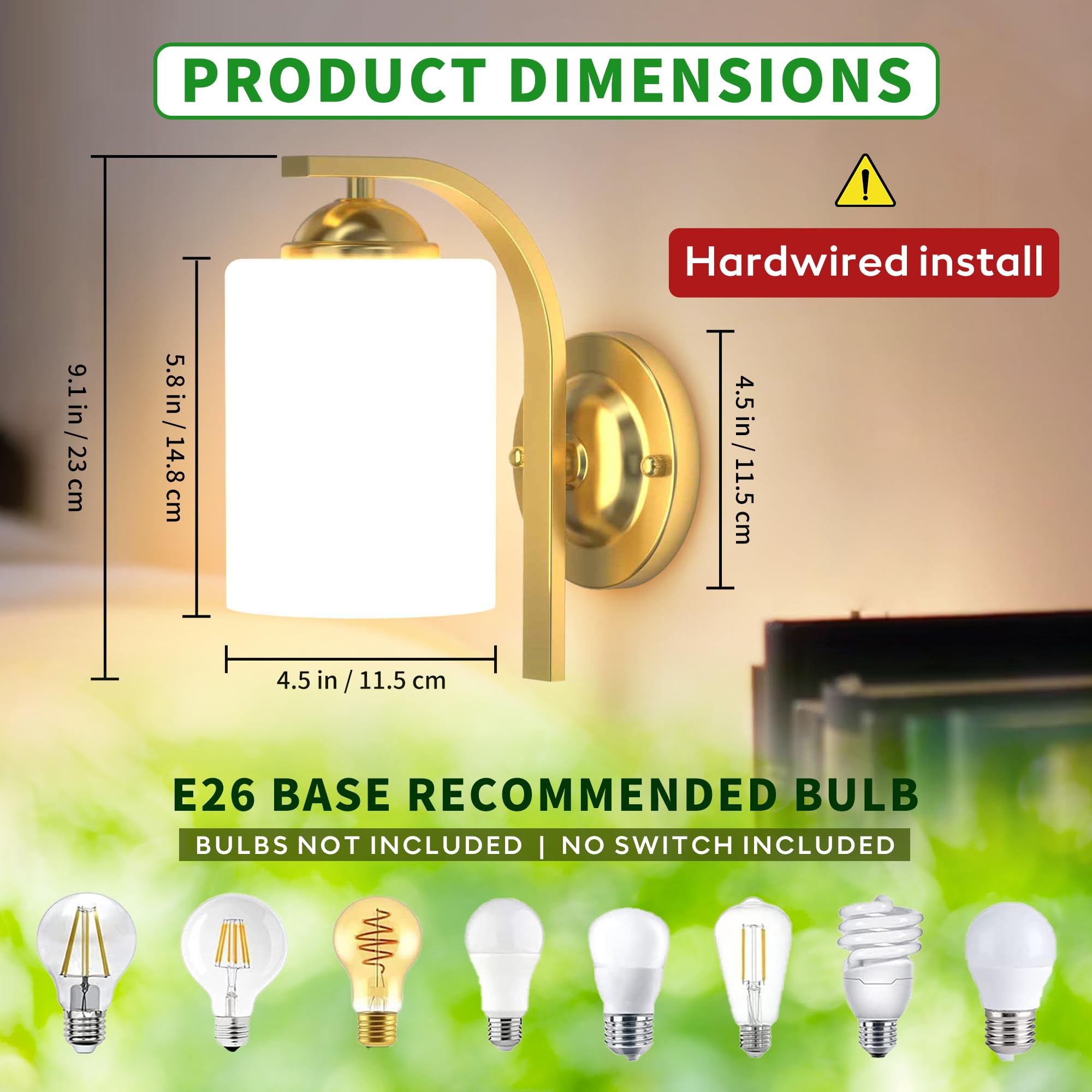 Wall Sconces Lights Lamp For Bedroom Bathroom  Modern Vanity Light Fixtures  Gold Farmhouse Wall Mount Lighting Lanterns With Glass Shade For Living Room Mirror Hallway Kitchen