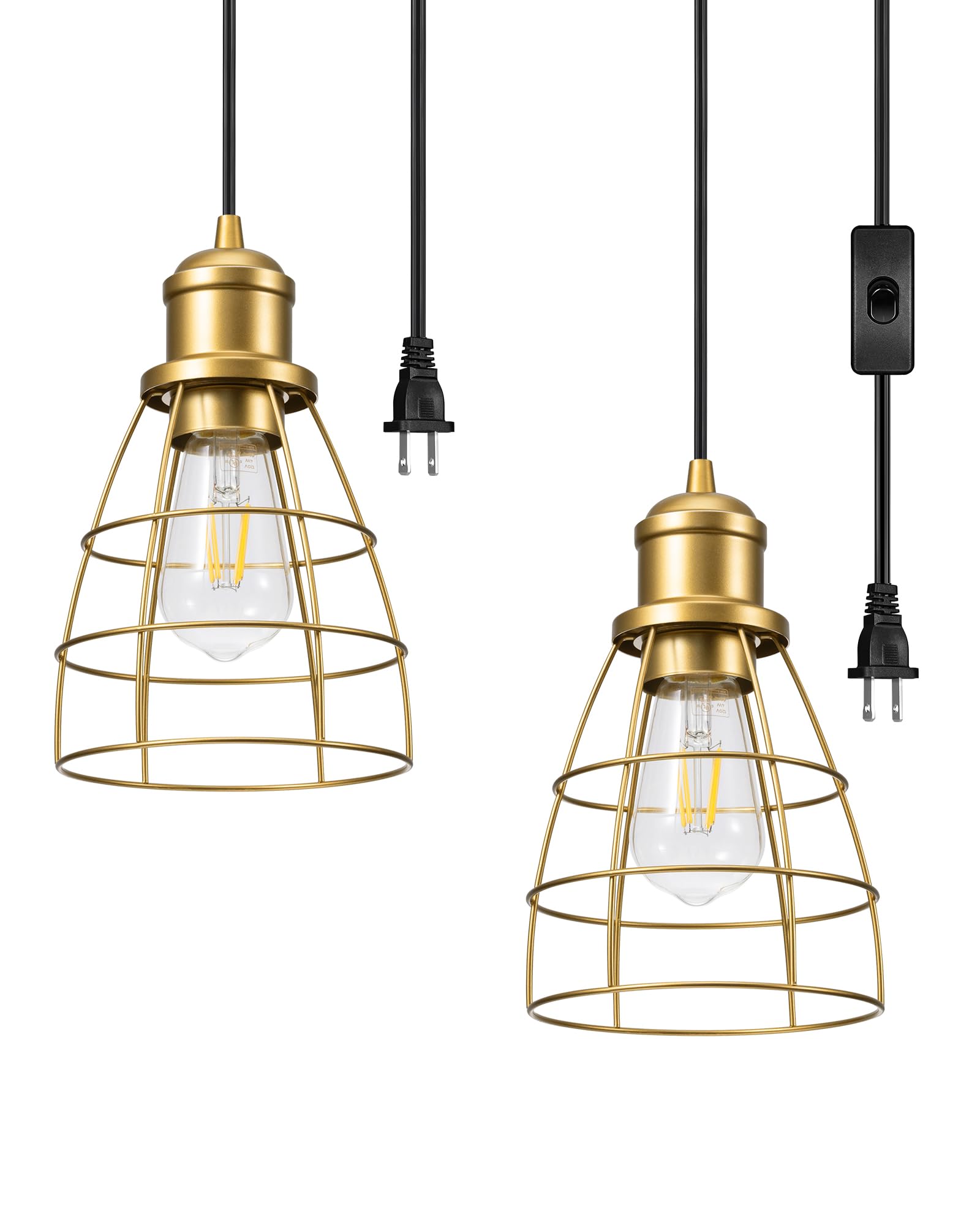 DEWENWILS Industrial Pendant Light Fixture, Metal, Gold, Medium Size, UL Listed, Model HPIP07B, 2 Pack for Bedroom Kitchen Dining Room