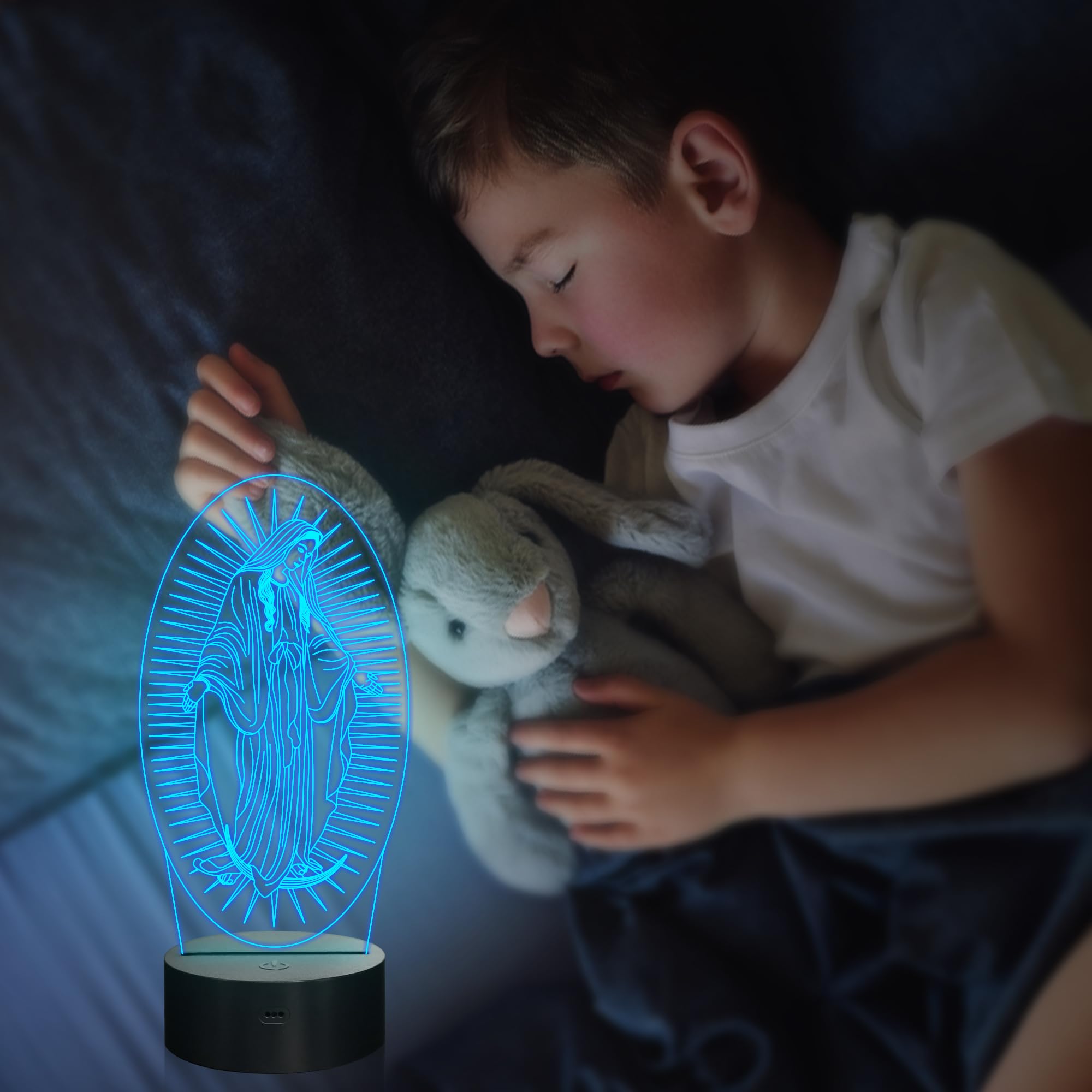 Attivolife Virgin Mary Gifts, 3D Our Lady Night Light Illusion Hologram Lamp 16 Color Changing With Remote Control + Timer, Led