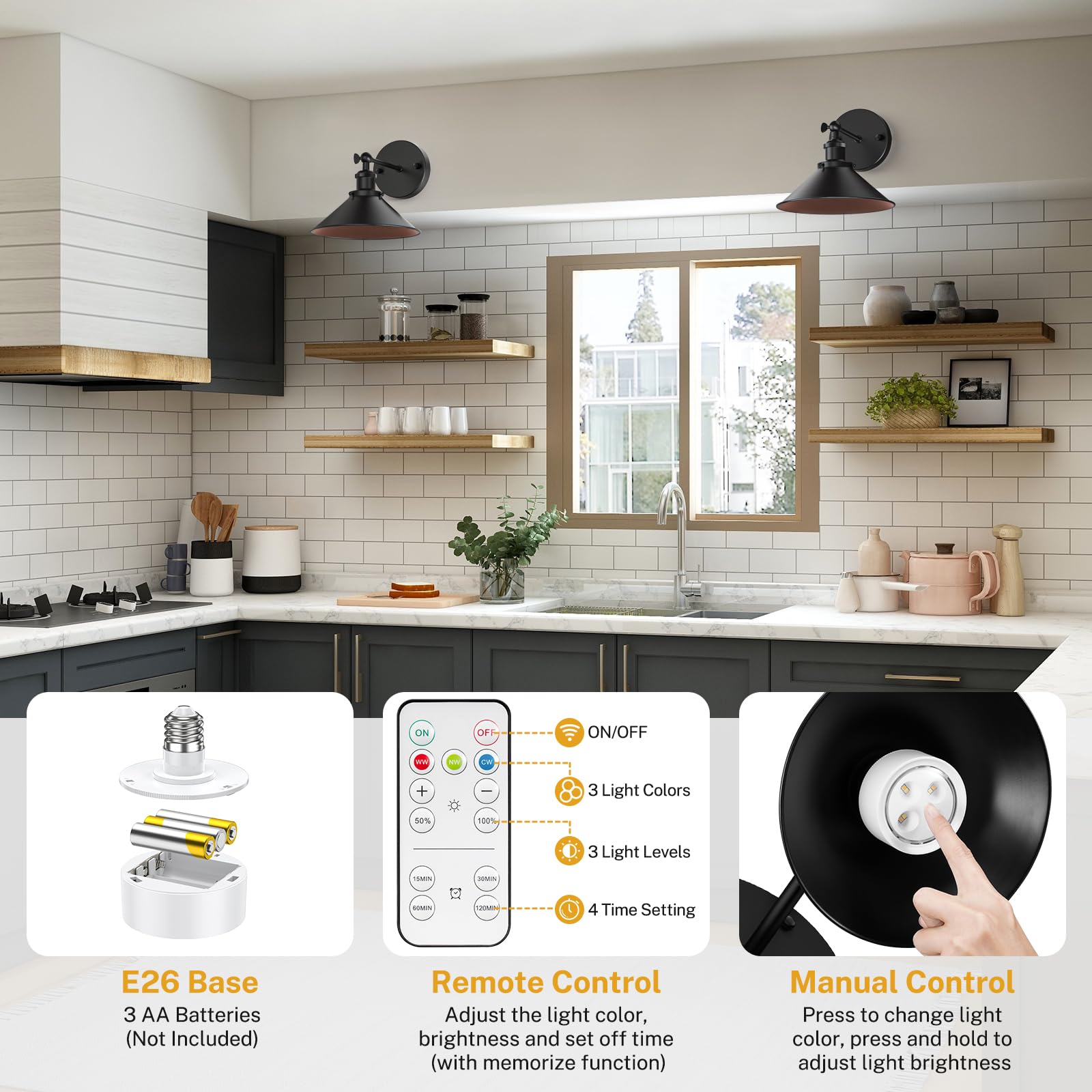 Nooknova Battery Operated Wall Sconce, Swing Arm Wall Lights Battery Powered Sconces Wall Lamp Fixture Cordless Wall Lights Set Of 2 With Remote Adjustable For Bedroom Farmhouse Hallway