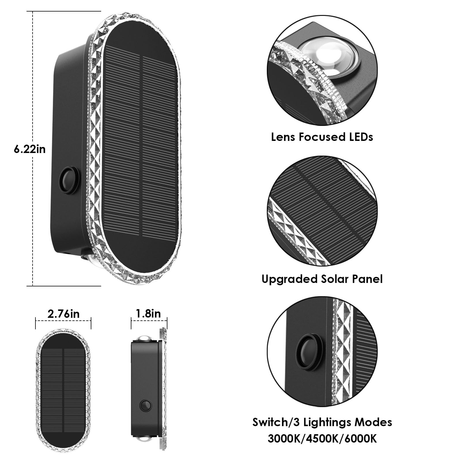 LIANGLOME Solar Fence Lights 4PK - IP65 Waterproof, 3 Modes, 3000/4000/6000K - Outdoor Wall Lights for Garden, Patio, Garage Decor