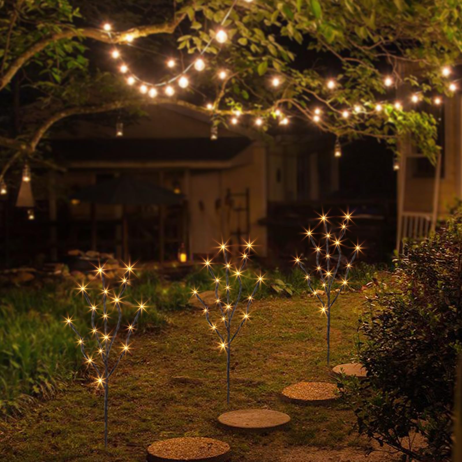 Peiduo Lighted Brown Branches With Timer, 30Inch 3Pk 60 Led Pathway Lights, Willow Branch Lights For Home Decorations Indoor Apartment Outdoor Stake Lights For Lawn