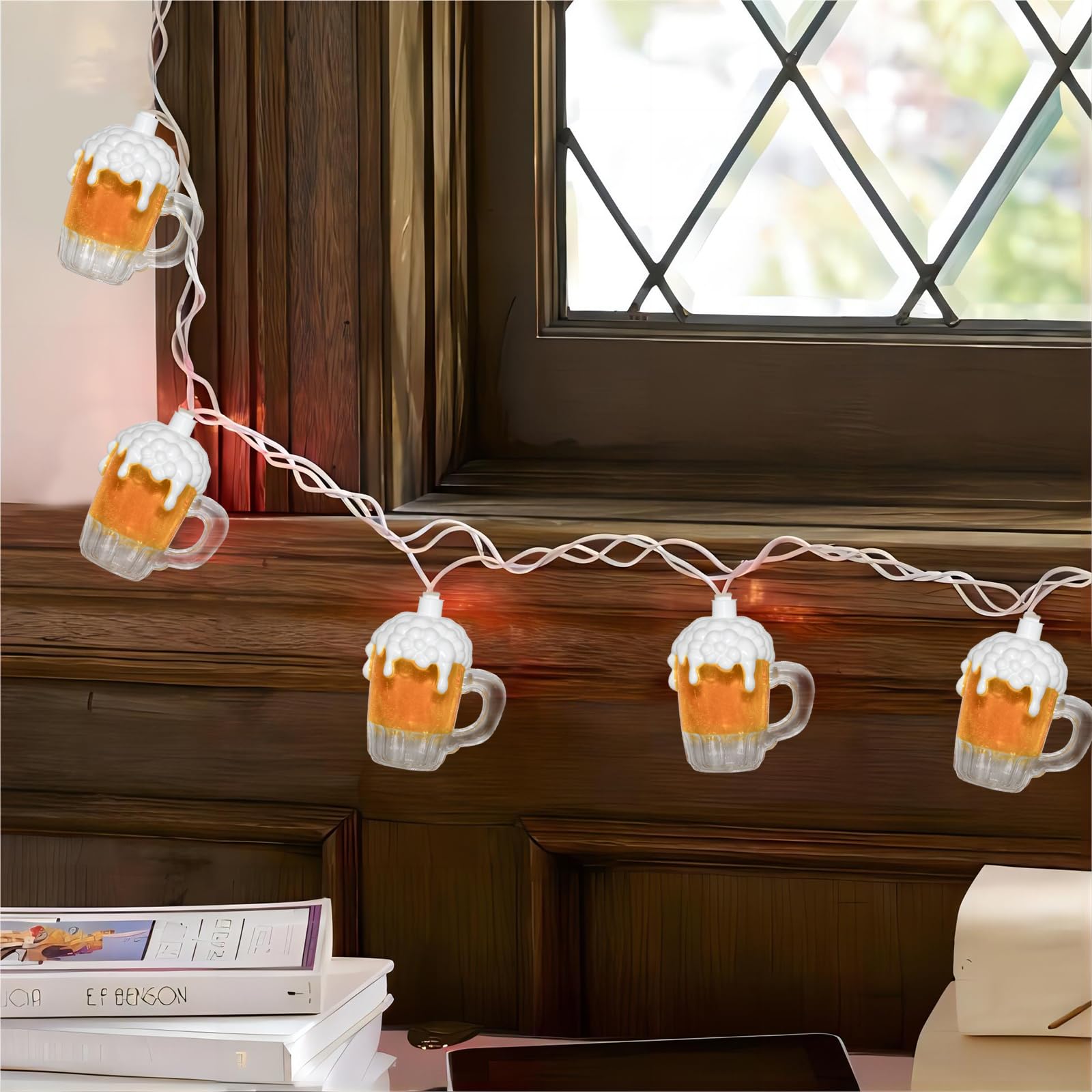 Egcol 8.5Ft Beer String Lights, Novelty Party Decoration Lights With 10 Beer Mug Bulbs For Indoor & Outdoor, Summer Patio Outdoo