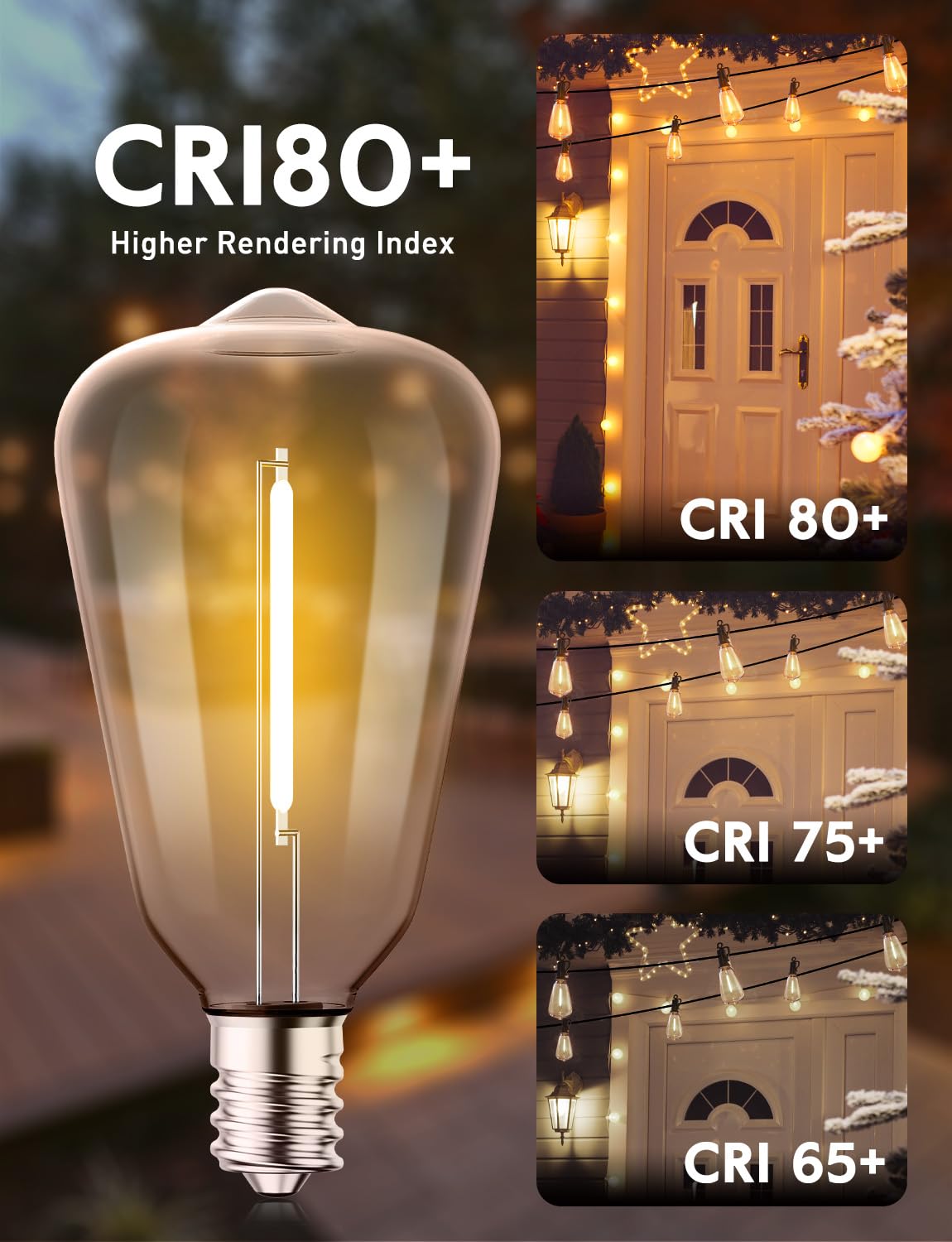 Minetom 10 Pack ST38 LED Light Bulbs, Shatterproof Vintage Edison, Warm White, Dimmable, E12/C7 Base, 7W Equivalent, Outdoor Use