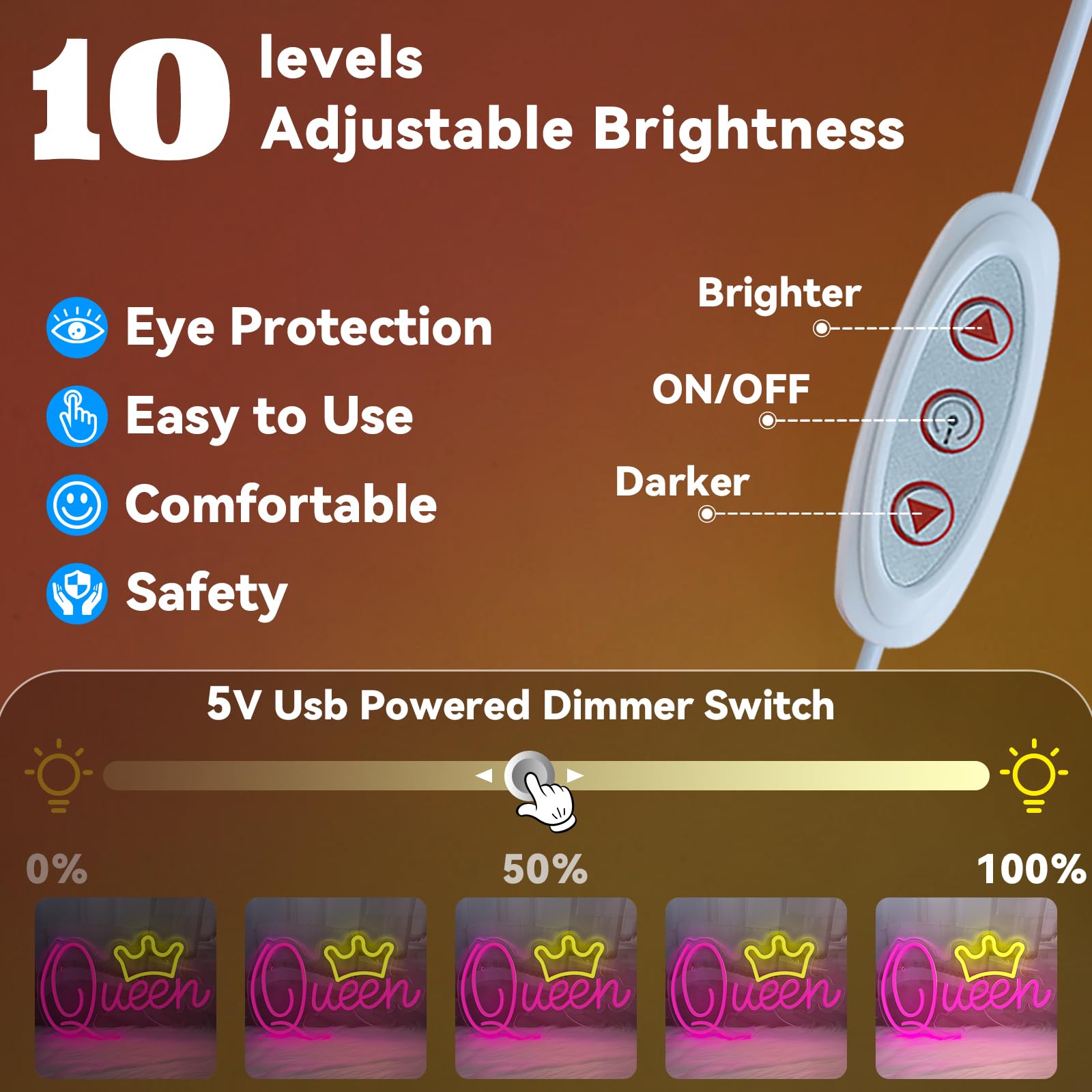 Queen Neon Signs Beautiful Pink Led Neon Lights Dimmable Led Light Sign For Girls Room Birthday Party Bedroom Lady Gifts Wali Decoration  Pink + Yellow