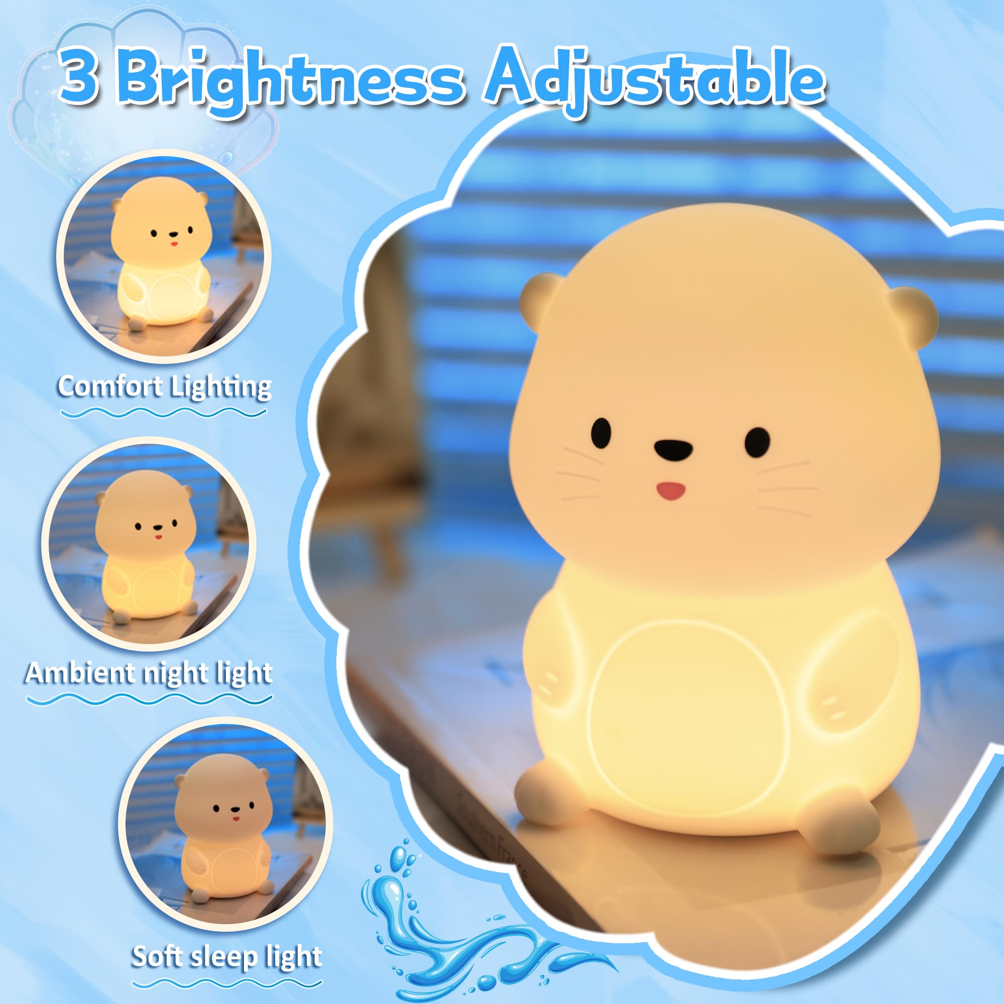 OkiyiD Otter Night Light, Cute Sea Otter Lamp Gifts,Animal Silicone Night Lamp, Cute Room Decor Night Light Birthday Christmas G