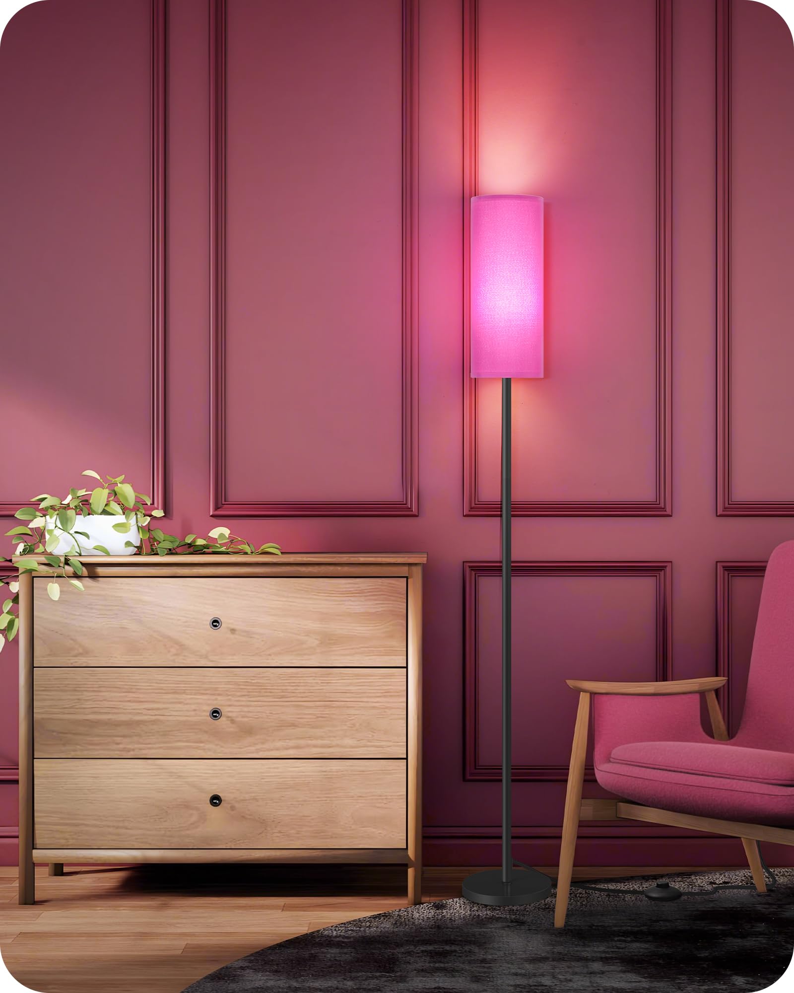 Dimmable Purple Floor Lamp For Living Room With Remote And Foot Switch, Corner Floor Lamp For Bedroom, 66'' Standing Tall Lamp,