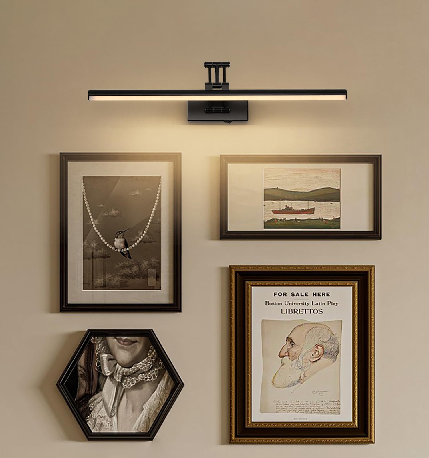 Joossnwell Battery Operated Picture Lights With Remote Wireless Art Lighting For Wall 23.62 Inch Rechargeable discomfort-reducingting Light Black Frame Light Dimmable 3Cct Gallery Light For Library Portrait
