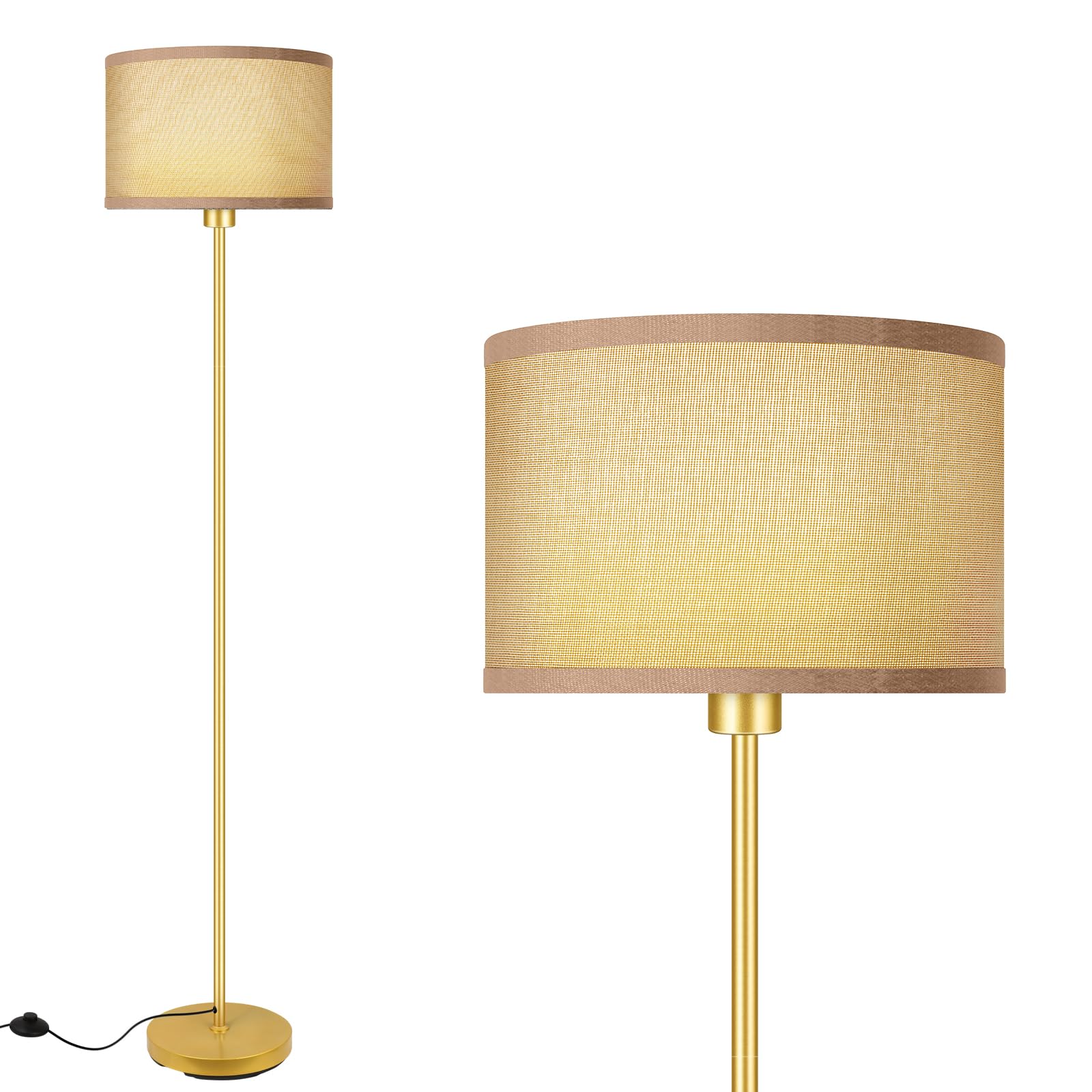 AUQUEE Gold Floor Lamp, Standing Lamp, Rustic Living Room Lamps with with Jute Shade, Foot Pedal Switch, Bright Farmhouse Tall L