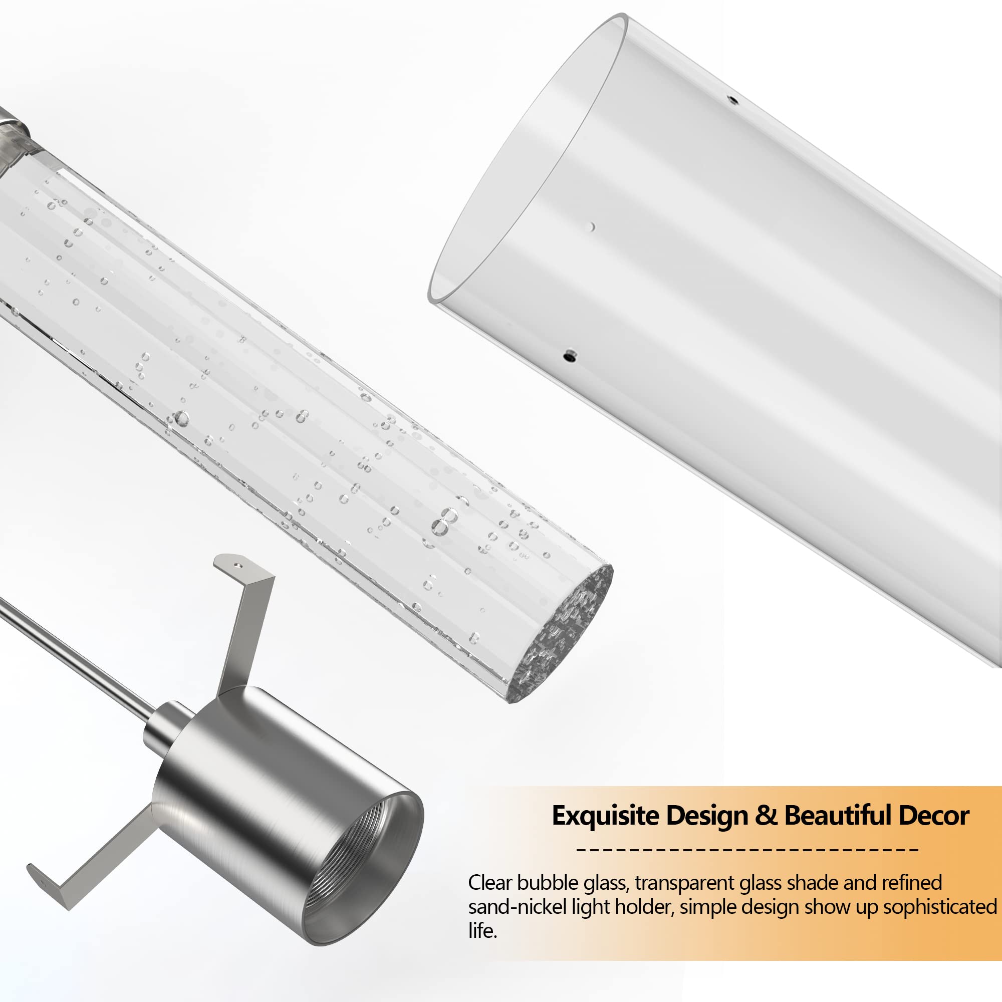 Esfos Pendant Ceiling Light Fixture, Led Kitchen Lighting Crystal Pendant Lights Kitchen Island, 1-Light Integrated Kitchen Hanging Light Fixture Modern Island Light With Bubble Glass Three Pack