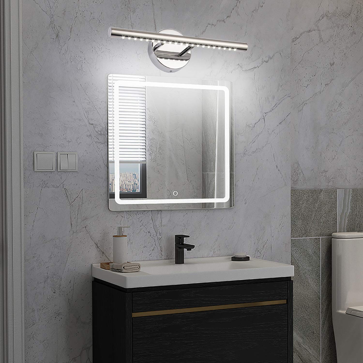 Letsun Bathroom Vanity Lights, 15.7 Inches, 5W LED, Stainless Steel, Chrome, Model 8004-CW, 180° Rotation, 6000K Cool White