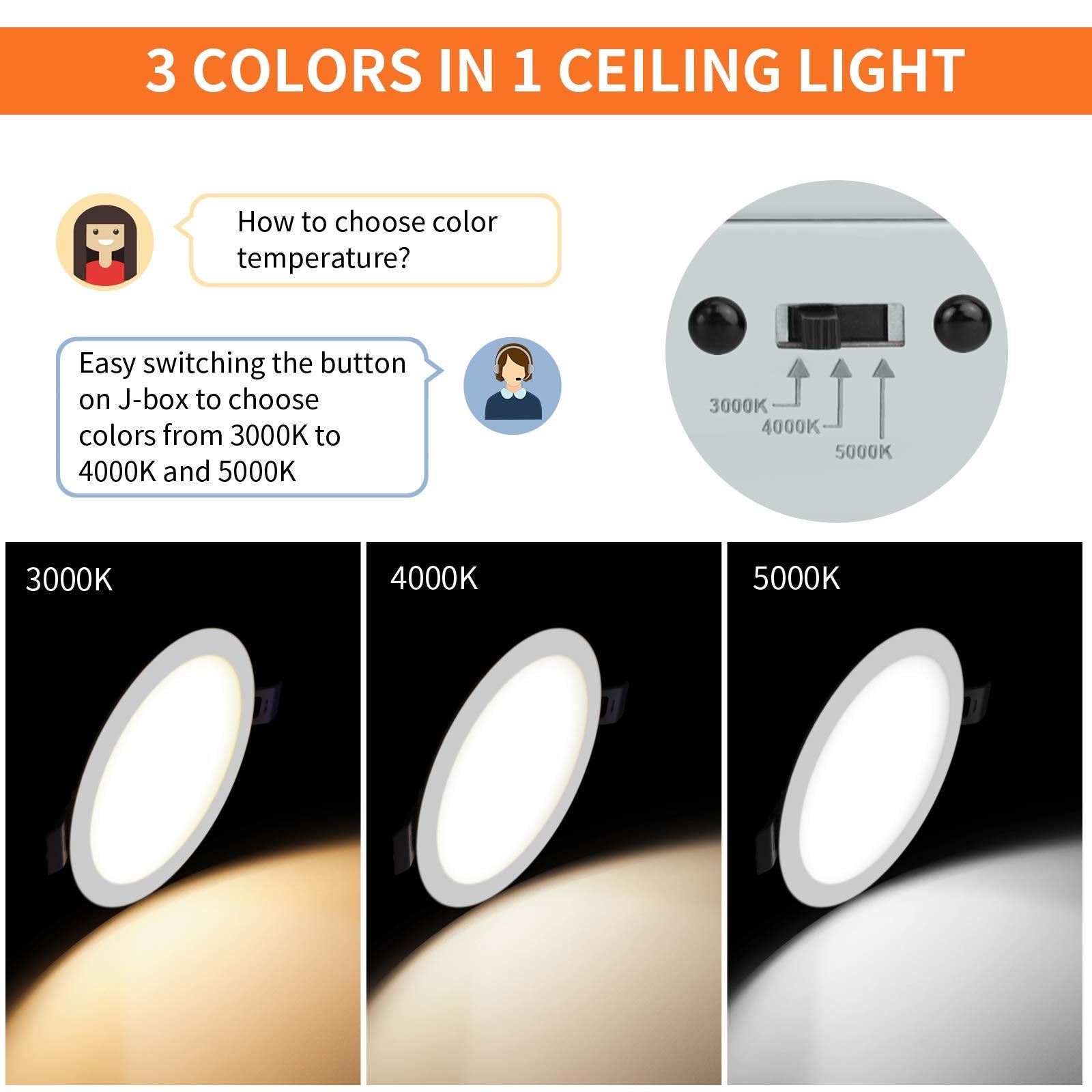 Meconard 4 Pack 4 Inch Led Recessed Ceiling Light With Junction Box, 3000K/4000K/5000K Selectable, 9W=75W 750Lm, Dimmable Canless Downlights, Etl And Energy Star Listed