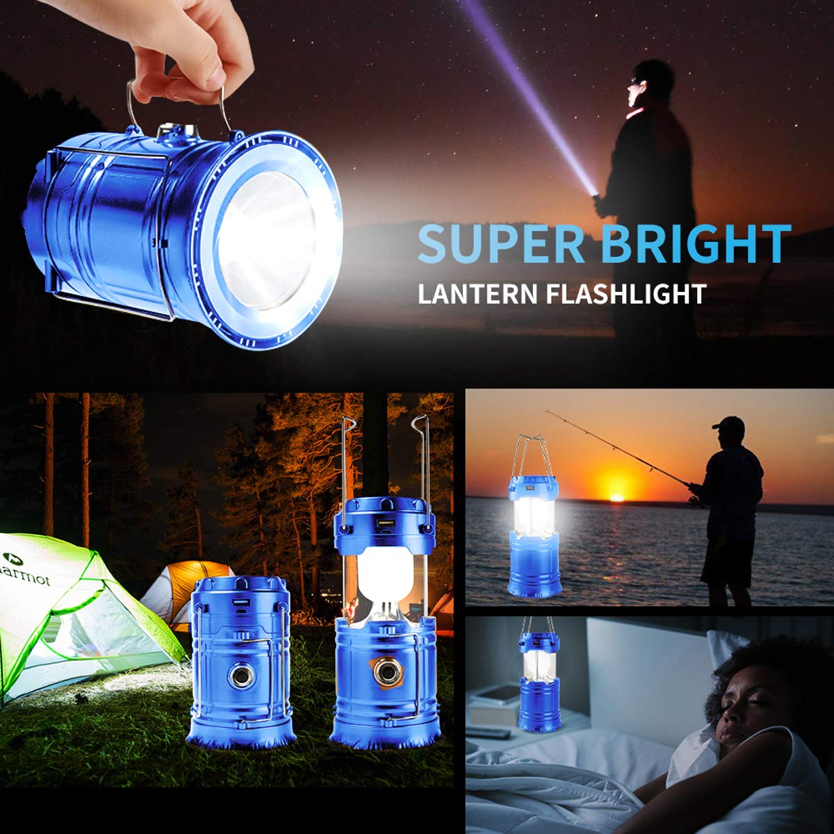Censinda Led Camping Lantern - Solar Rechargeable, Portable Light For Camping & Emergencies - Blue
