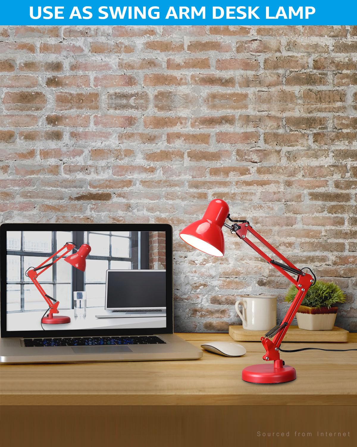 TORCHSTAR Metal Desk Lamp, Adjustable Gooseneck, Red, E26 Base, Architect Design, Model R2-ATSADEK-40WMRED-V2