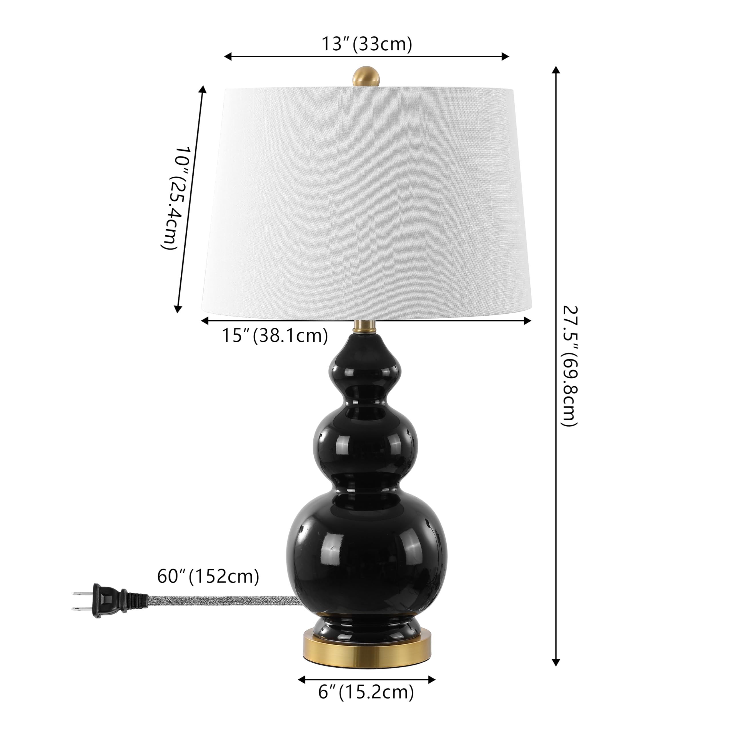 Jonathan Y Jyl4023C Bowen 27.5'' Contemporary Transitional Ceramic Gourd Led Table Lamp, Black/Brass Gold For Bedroom, Living Ro