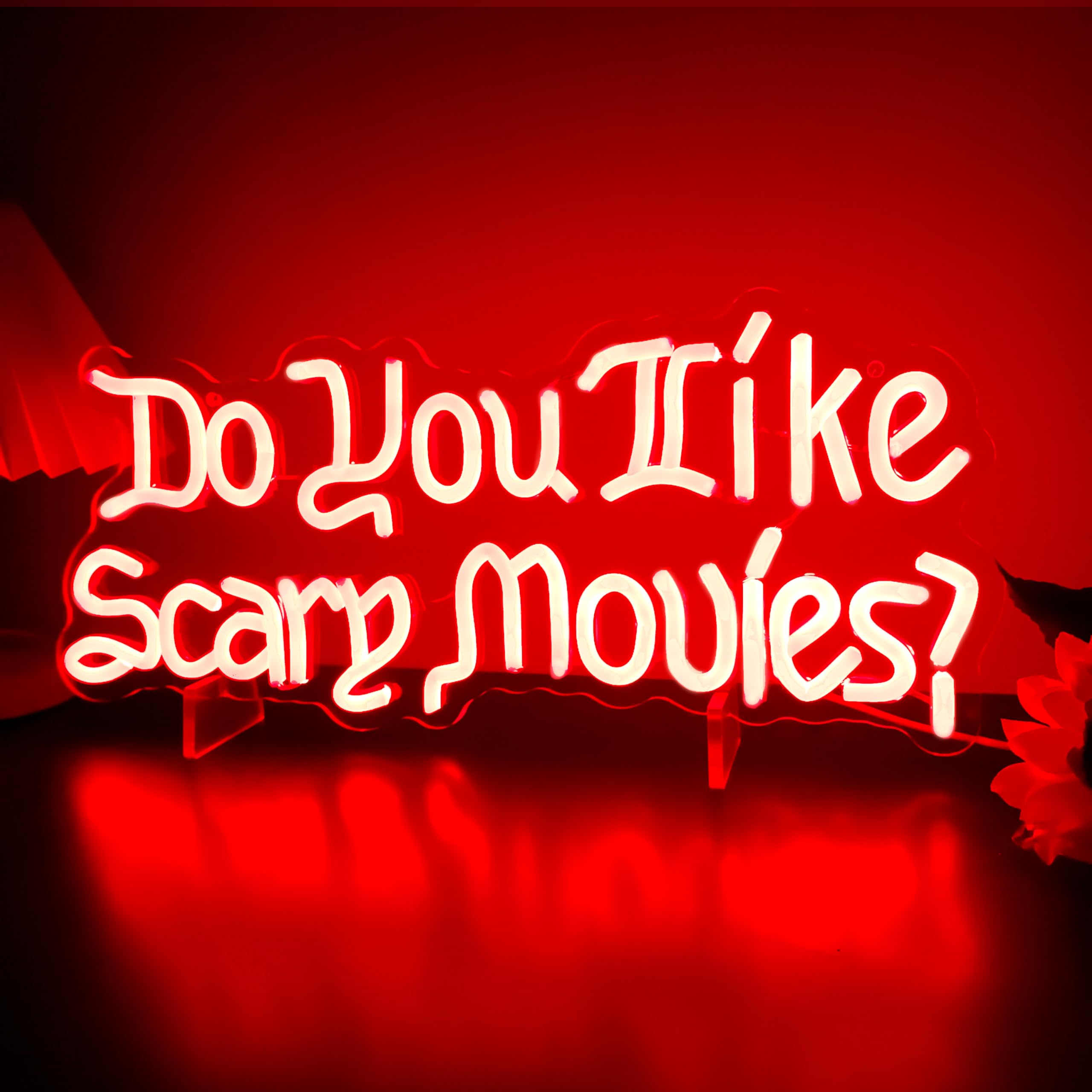 Artlast LED Neon Sign - inDo You Like Scary Moviesin - 17inx5.98in - Red - Acrylic - Halloween Party Decor