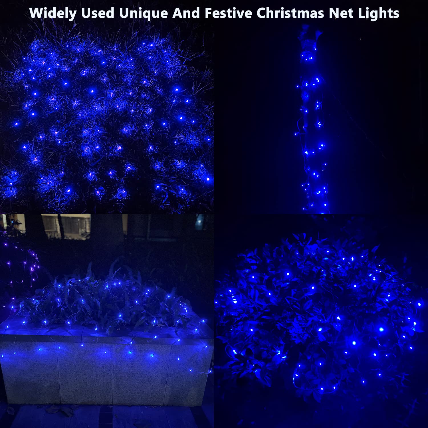 Hishiny Led Blue Christmas Net Lights Outdoor 6Ftx6Ft 144Led Green Wire  Connectable Indoor Outdoor Bush Mesh Net Lights String For Halloween Christmas Party Shrub Yard Tree(Blue)