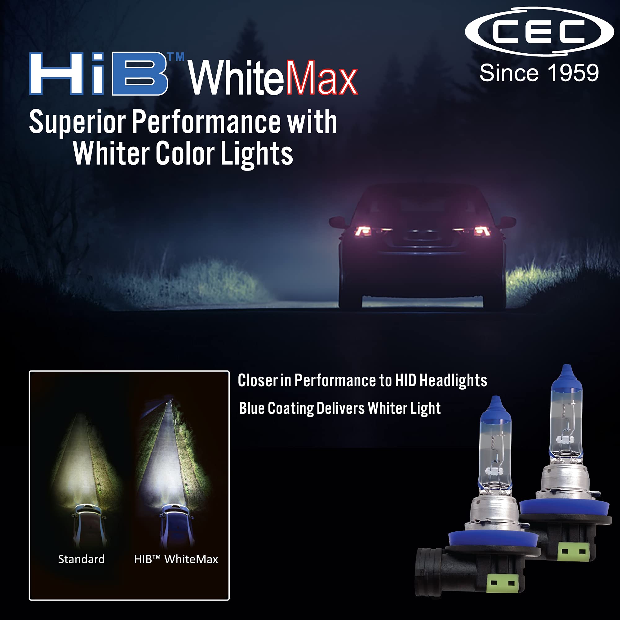 CEC H11 Fog Light Lamp 2-Pack, 12V 55W, White Light, Model HIBH11 WM, Metal