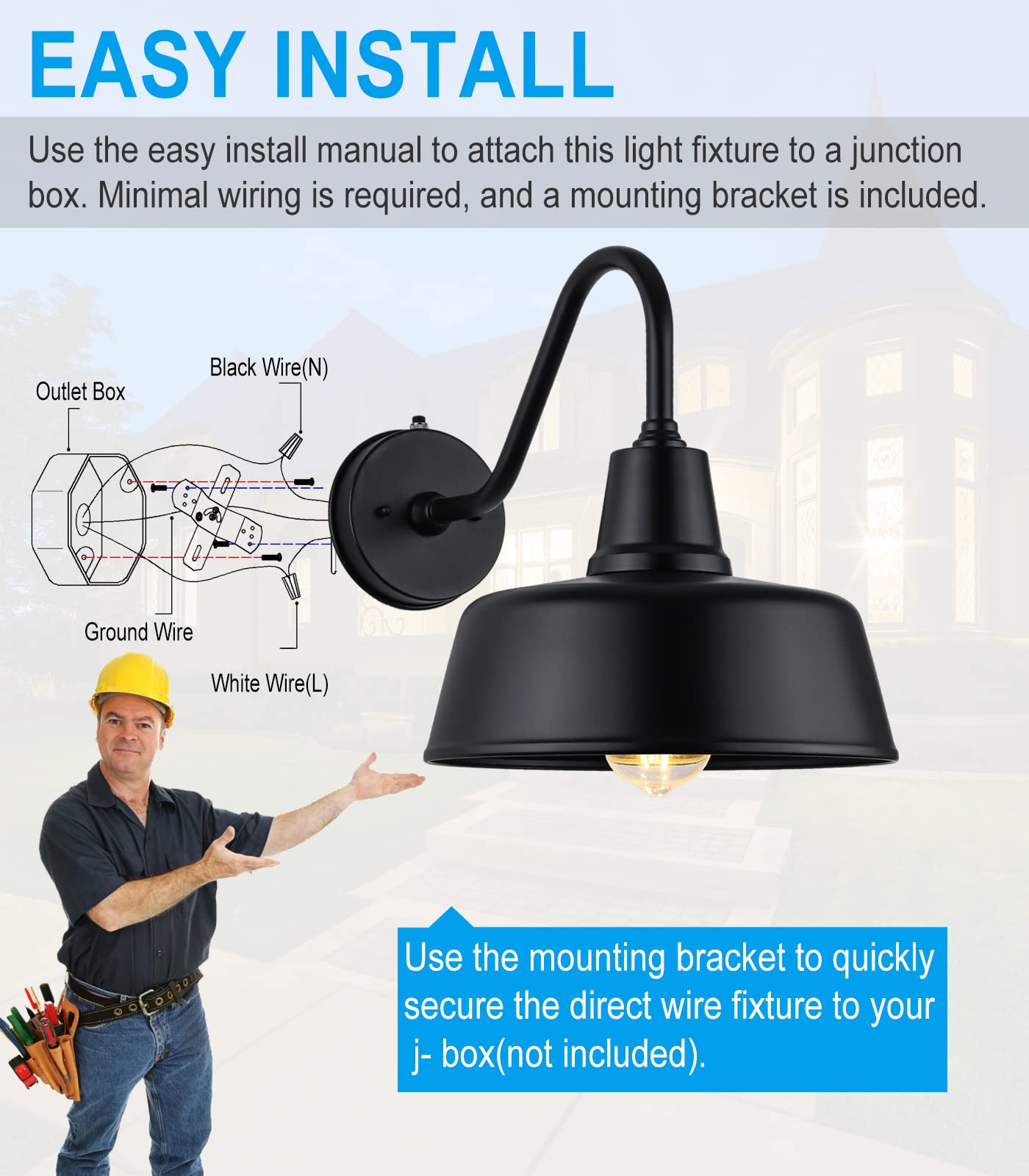 Joesa Dusk To Dawn Outdoor Farmhouse Barn Light, Waterproof, Rust Resistant Black Gooseneck Light For House Porch Garage…