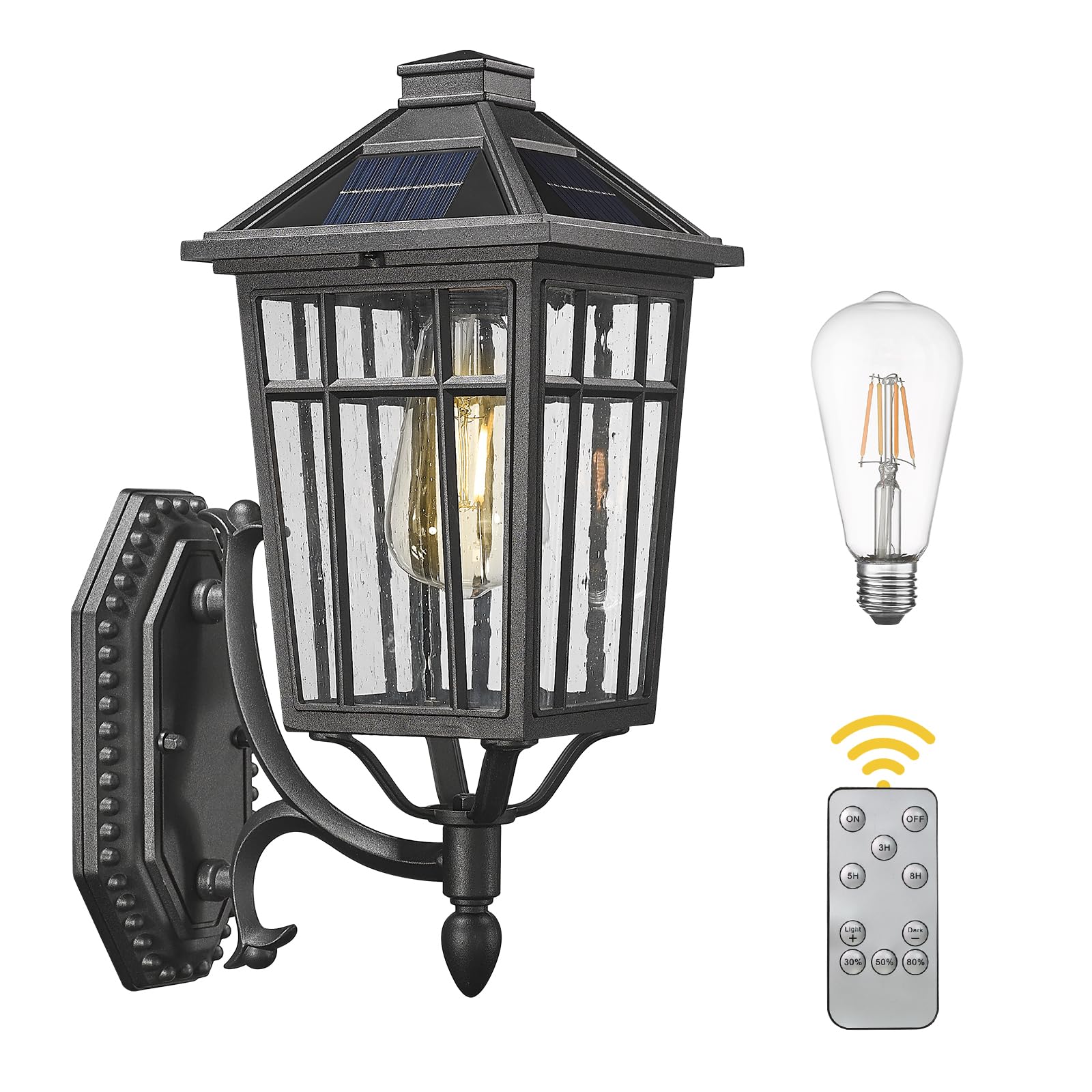 Darkaway Solar Wall Lights - Dusk To Dawn Sconce With Remote Control, Black Aluminum Fixture