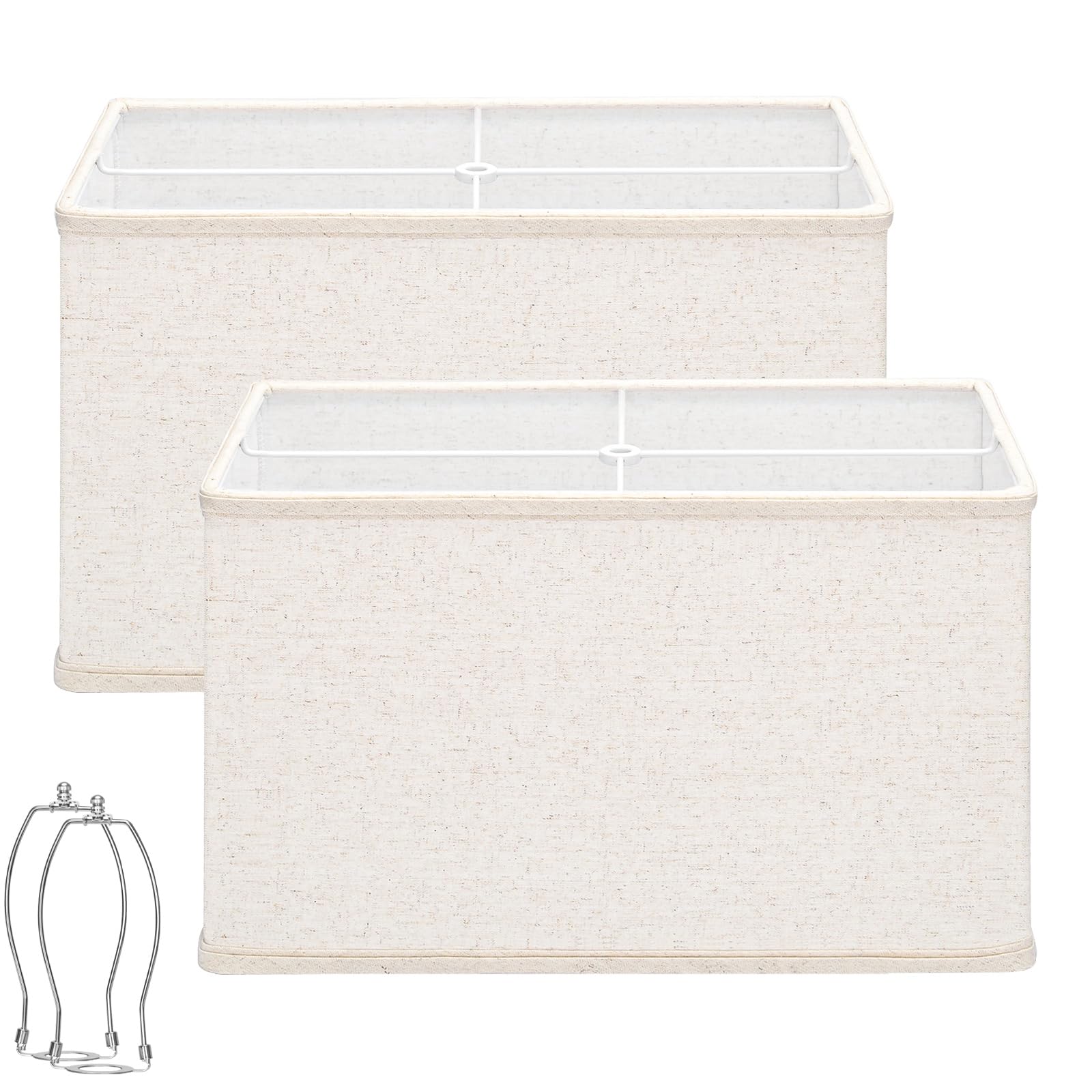 Rectangle Lamp Shades Set of 2  16L x 8W x 10H Large Beige Lampshades for Table Lamps Floor Lamps  Natural Linen Lamp Shade Replacement  Spider  Harp Holders Included  Easy Assembly Required