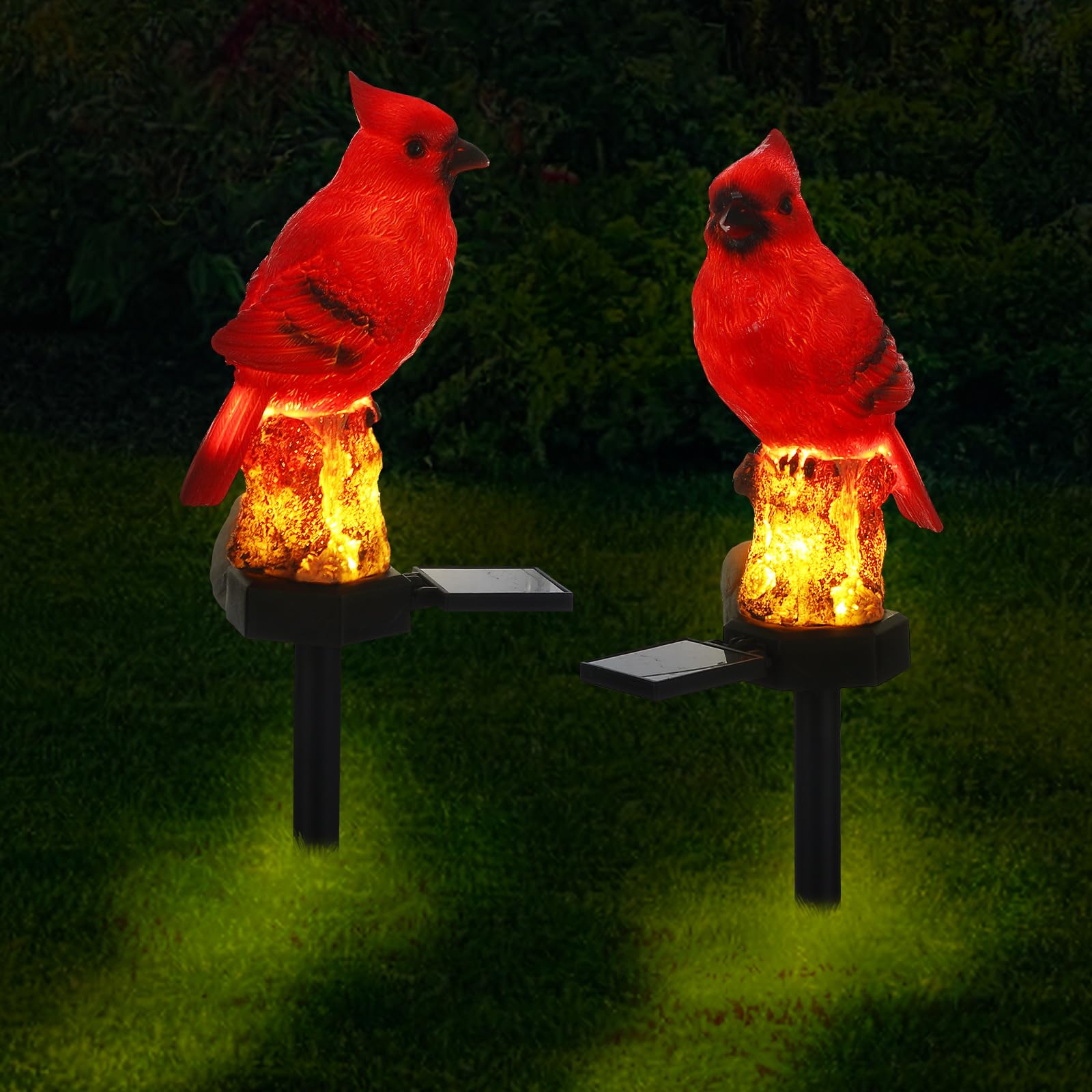 Baquler 2 Pack Cardinal Solar Lights Cardinal Outdoor Decor Red Bird Solar Light Bird Figurine Garden Stake For Pathway Garden L