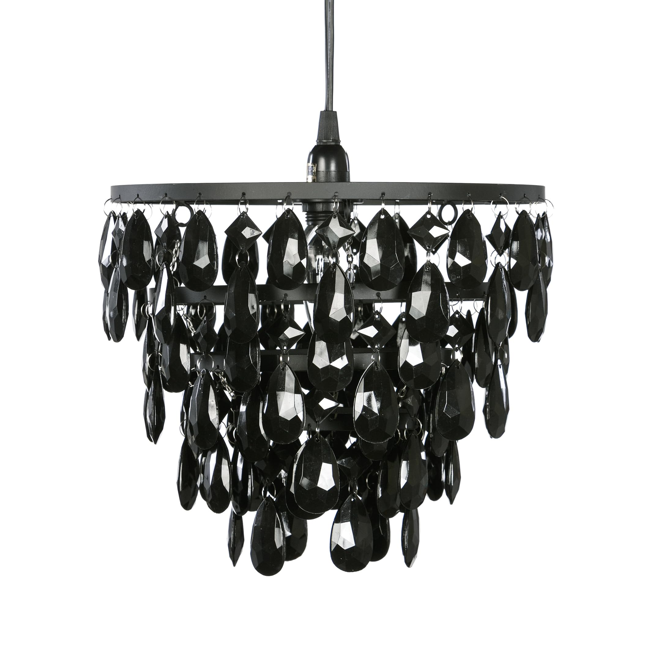 Gypsy Color Plug-In Black Hanging Swag Dome Chandelier, 1 Light, 10”X11.5”, Metal Frame With Black Acrylic Crystals, Model Gydmbk