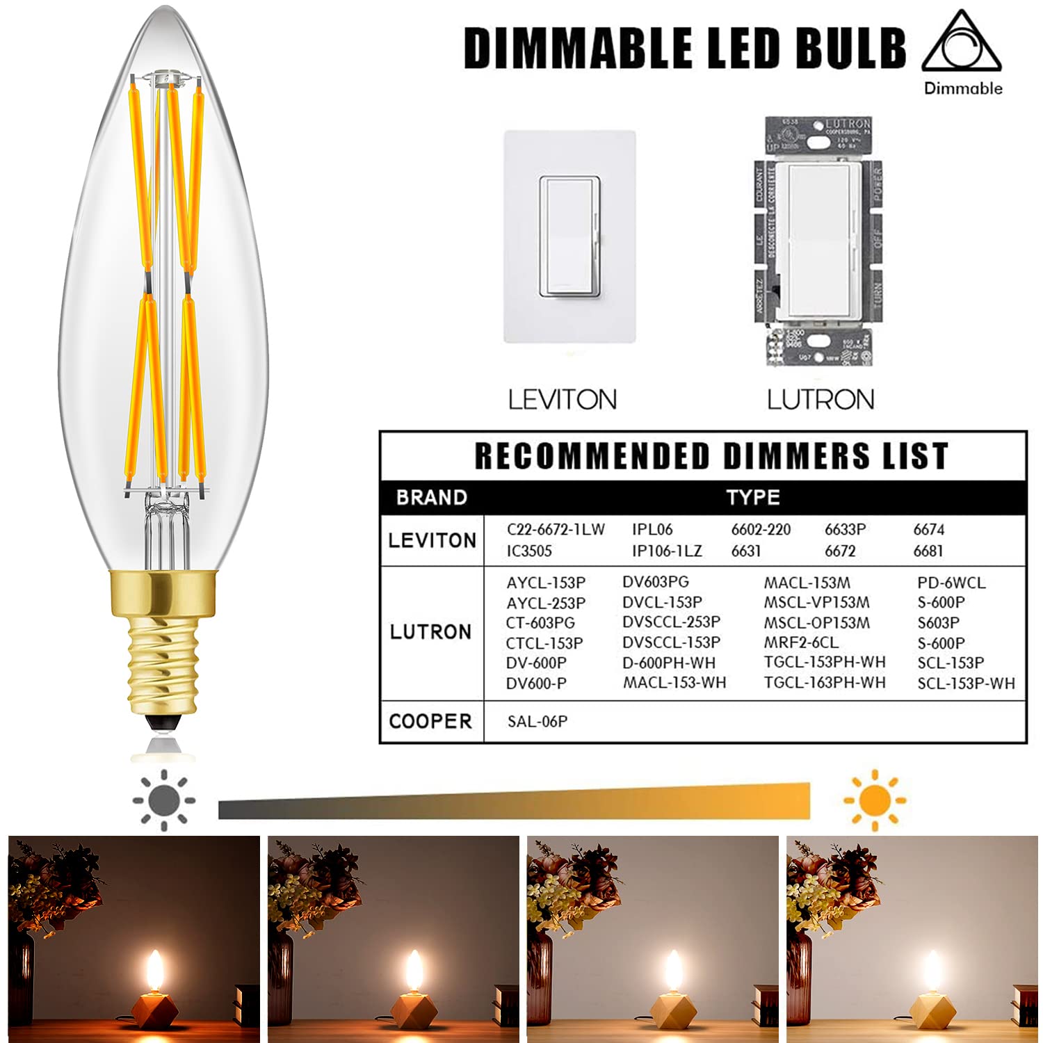 LVYE E12 Edison 8W LED Bulb - 100W Equivalent C35 Vintage Filament, Dimmable, 3000K Soft White, 850lm, Clear Glass,