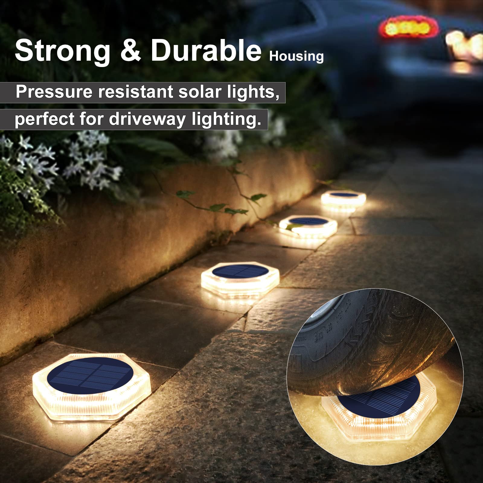 Solar Deck Lights Outdoor,Warm White Solar Step Lights Waterproof,Solar Driveway Lights,Solar Deck Step Lights,Solar Powered Lights For Stairs,Sidewalk,Pathway,Yard,Patio,Garden,Ground(4 Pack)