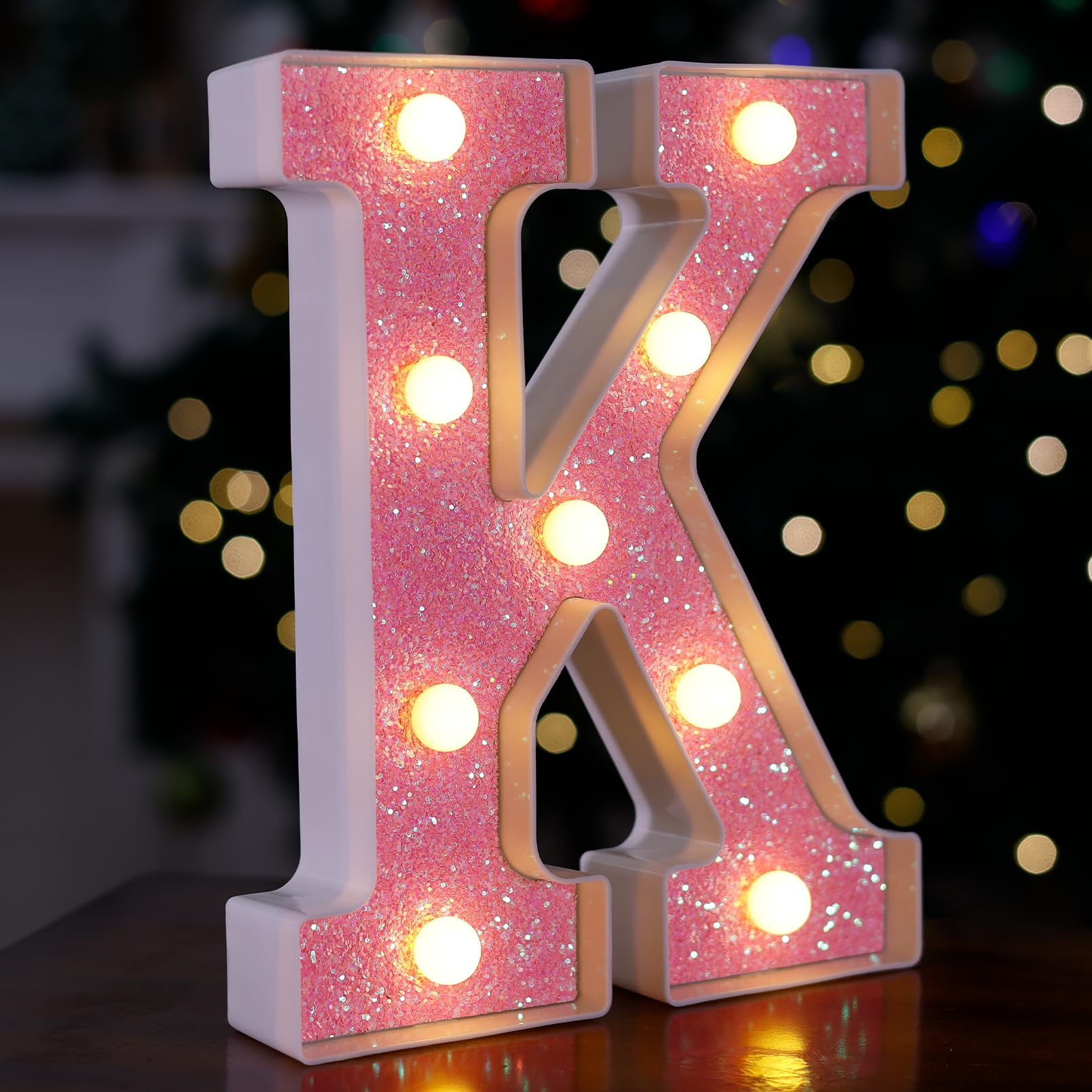 TRONSBOO LED Letter Light - Pink Glitter Marquee Sign, Battery Powered, Model Pink-Light-K, Home Party Decoration, Letter K