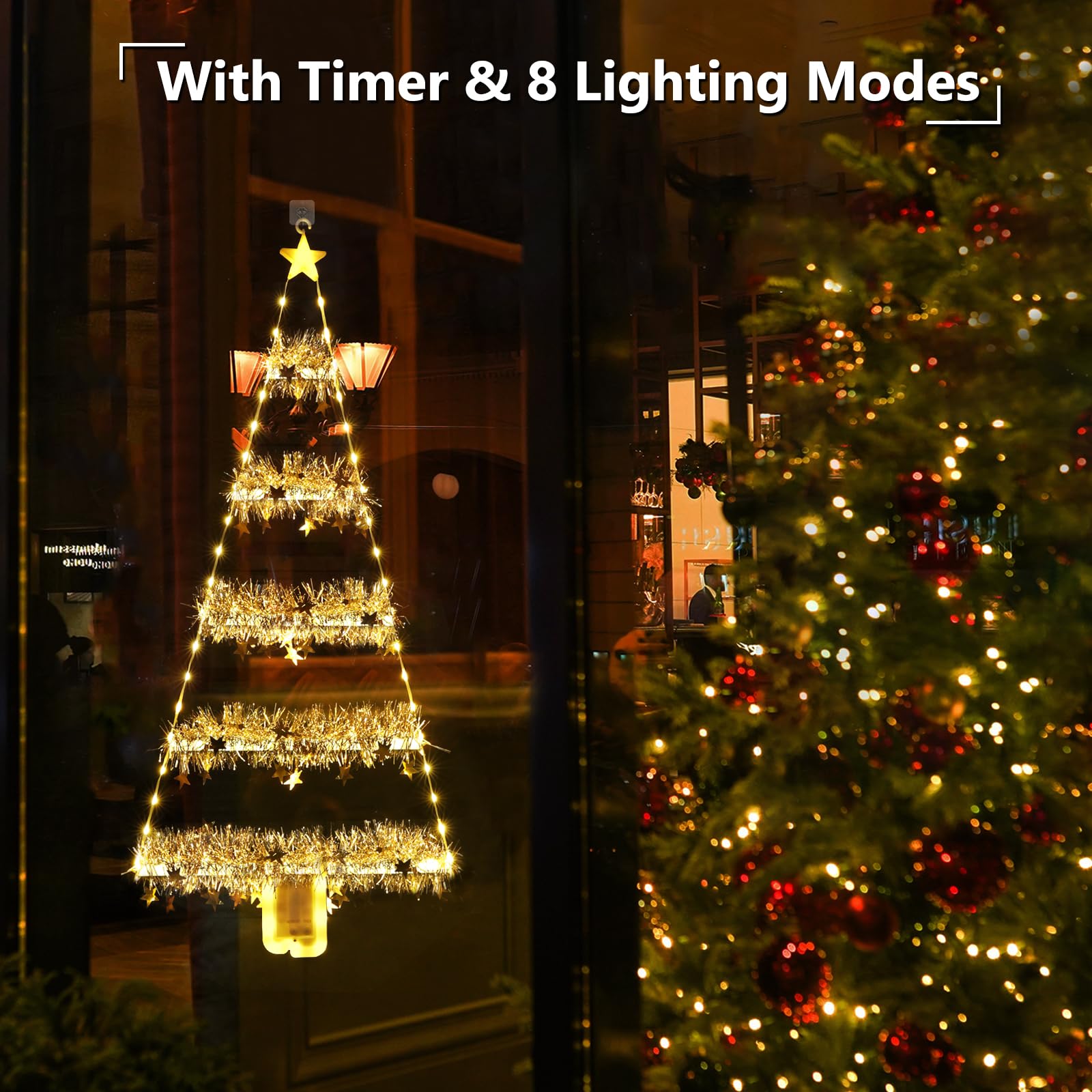 Toodour Christmas Decorations Indoor Lights, 2.65Ft Led Christmas Lights, Warm White Christmas Wall Window Hanging Lights, Battery Operated Holiday Decorative Lights For Outdoor, Garden, Home Decor