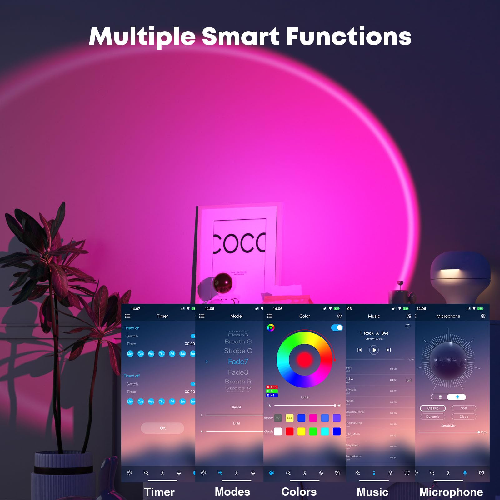 Bavcieu Sunset Lamp Projection Led Lights With App, 16 Colors Night Light 360° Rotation Rainbow Lights 4 Modes Setting For Photography/Selfie/Party/Home/Living Room/Bedroom Decor, Gifts For Women.