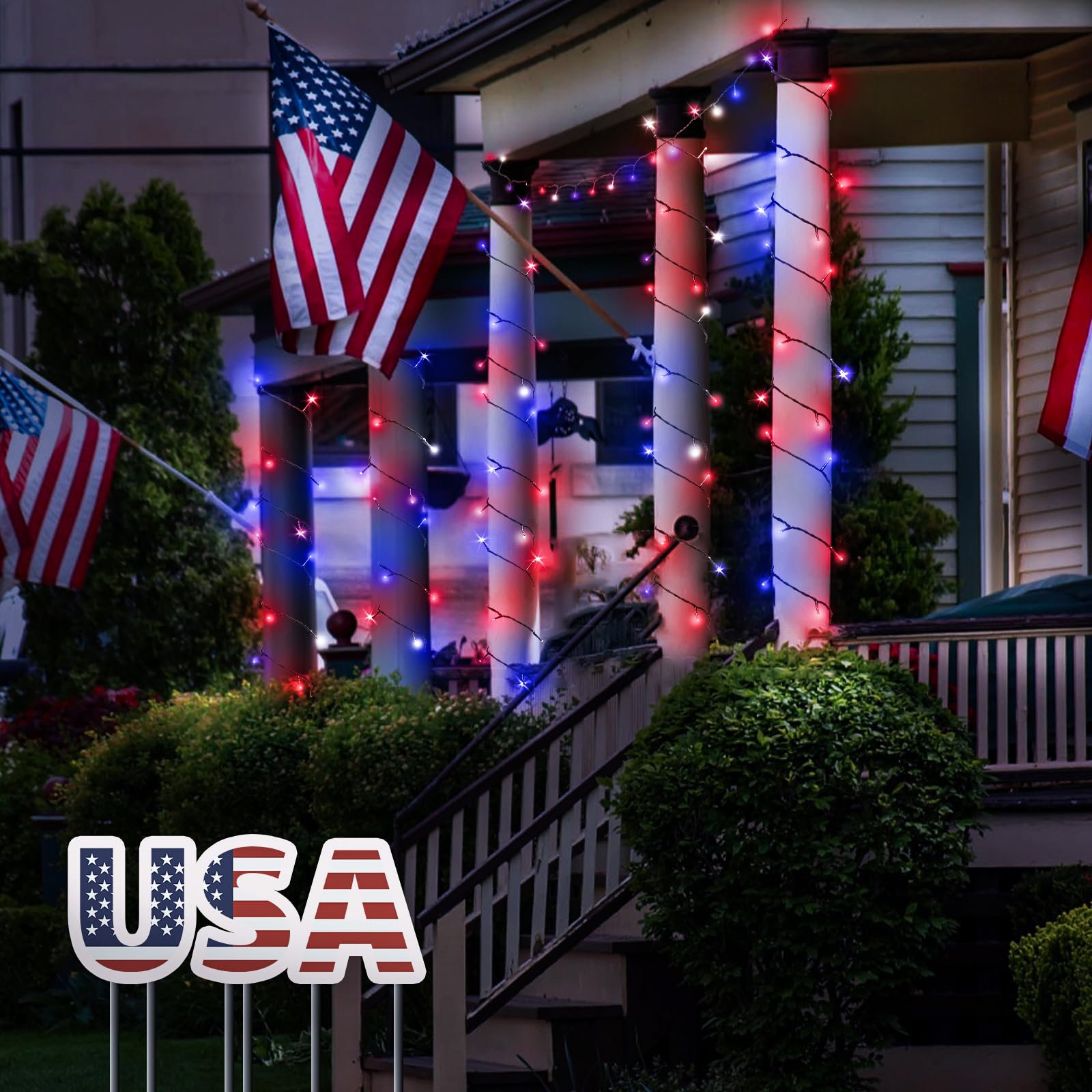Kwaiffeo 4Th Of July Decorations Outdoor, 100Ft 300Led Red White And Blue String Lights For Independence National Memorial Day,