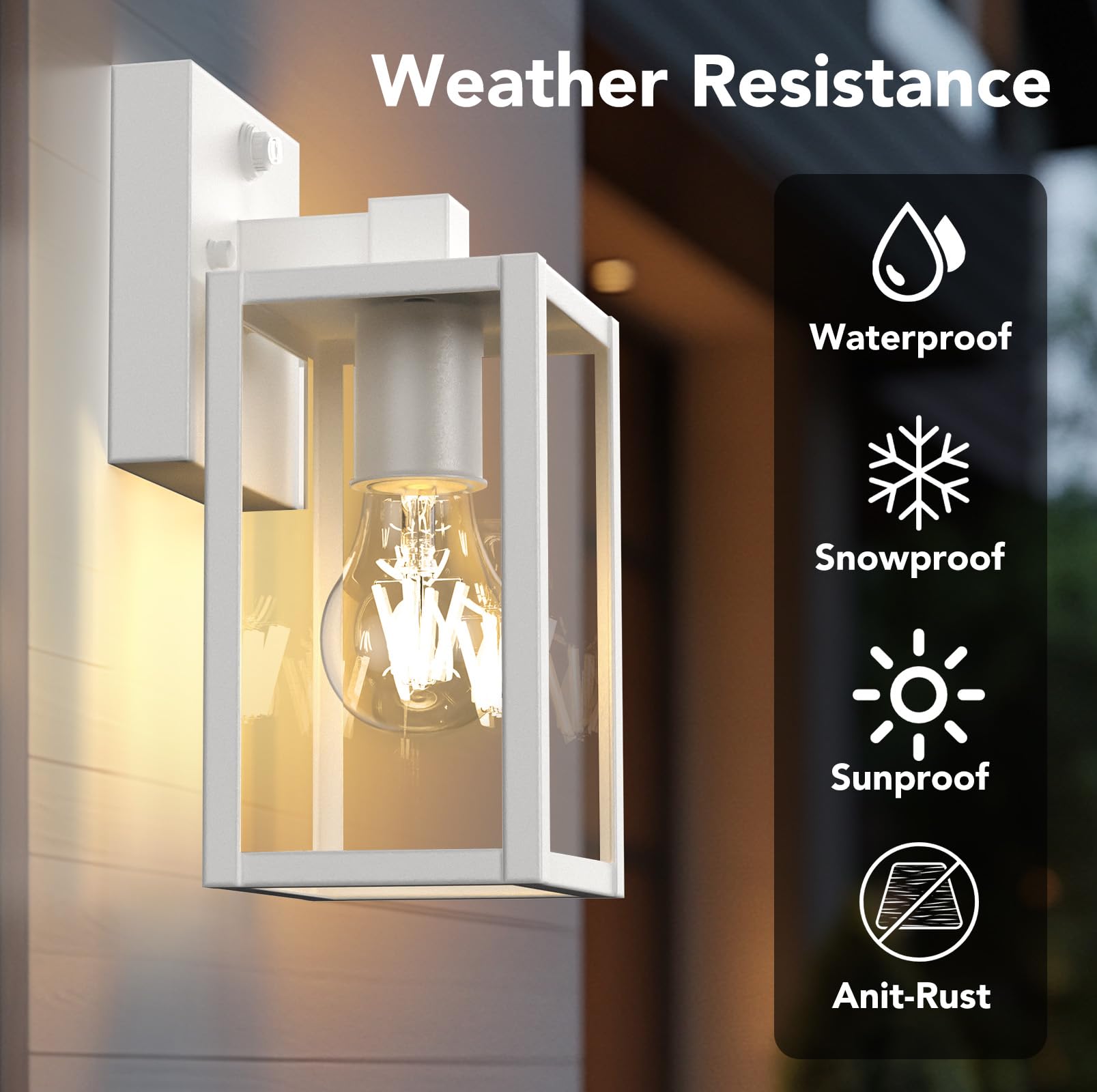 PARTPHONER Dusk to Dawn Outdoor Light Fixtures, 2-Pack Waterproof Wall Lanterns, Metal, 9.65 in, White, Model WTWL181AB2
