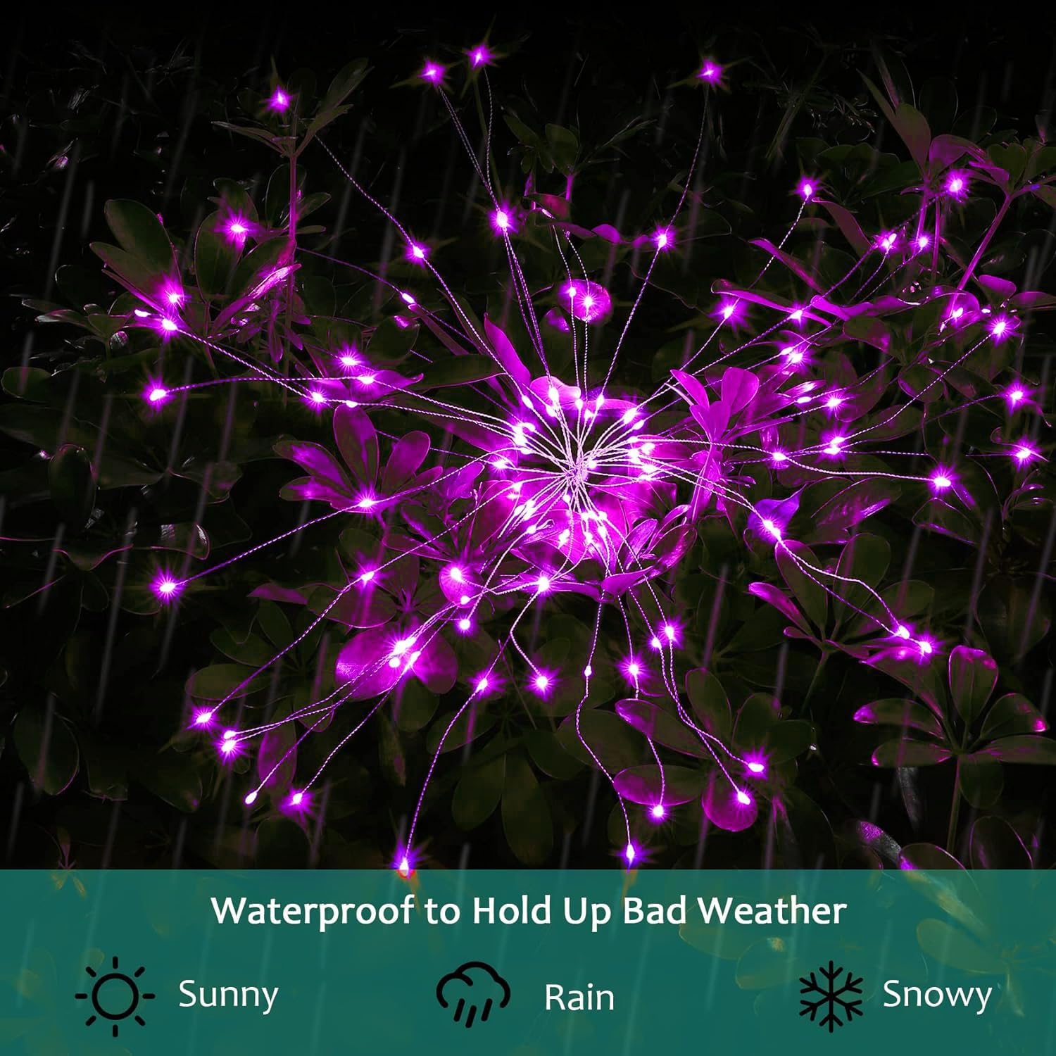 JJGoo Solar Firework Lights, 150 LEDs, 2 Pack, Waterproof, Pink, Model KM5003F-yanhua-150-Pink-2