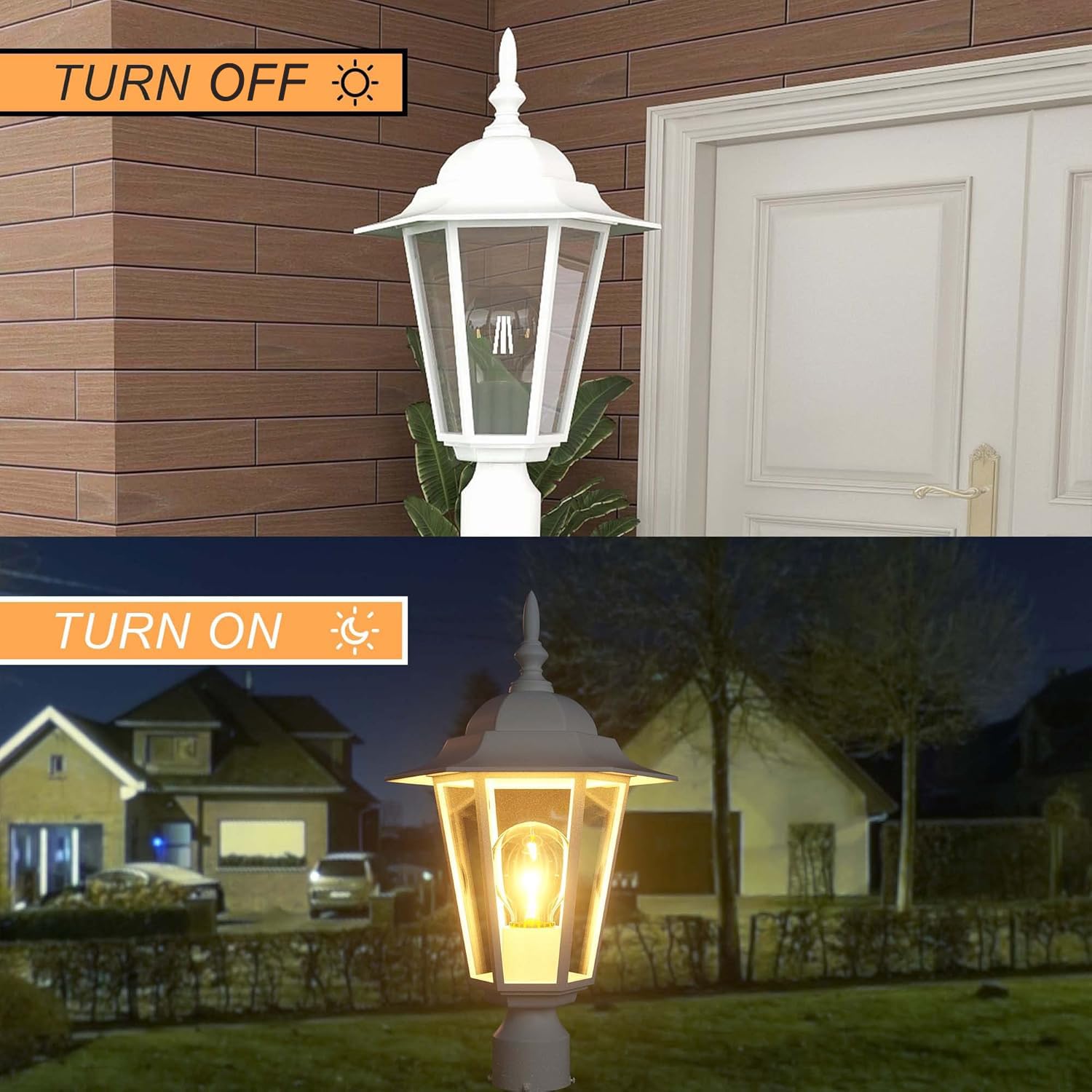 Outdoor Post Lights Dusk To Dawn, Lamp Post Light Fixture With E26 Socket, White Exterior Post Lantern With Clear Glass Shade, P