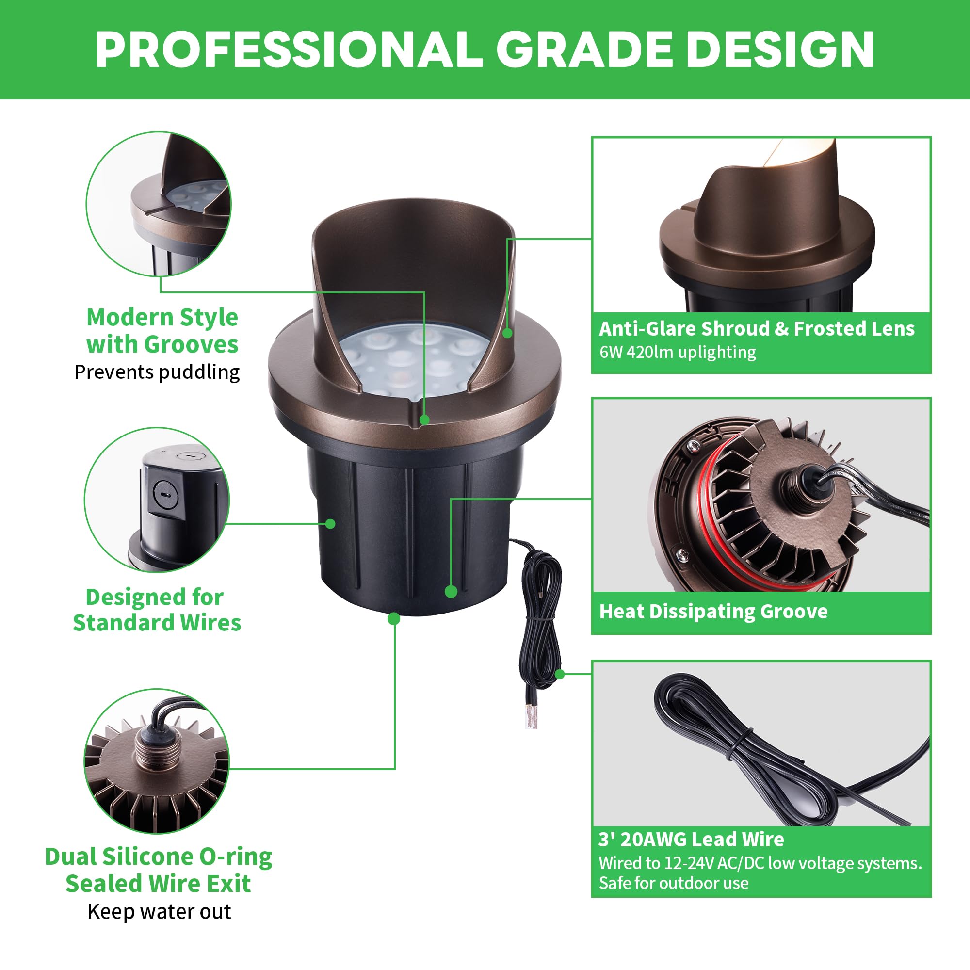 Varmtalys Ground Well Lights, Landscape Led Low Voltage Inground Lights, Outdoor Waterproof Ip67, 12V Wired Aluminum Half Sided