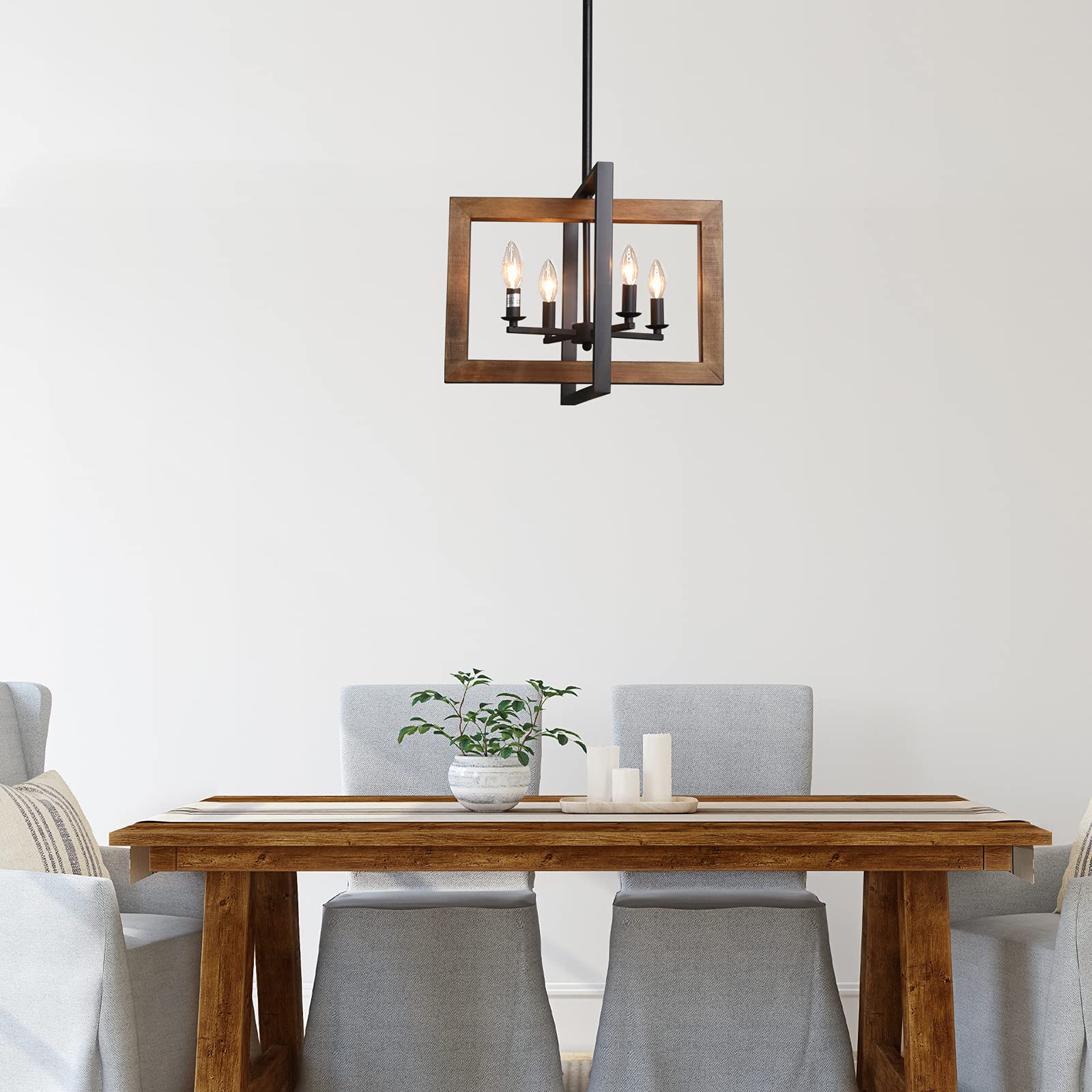 LOG BARN Farmhouse Chandelier, Distressed Wood & Metal, Pendant Light for Kitchen Island
