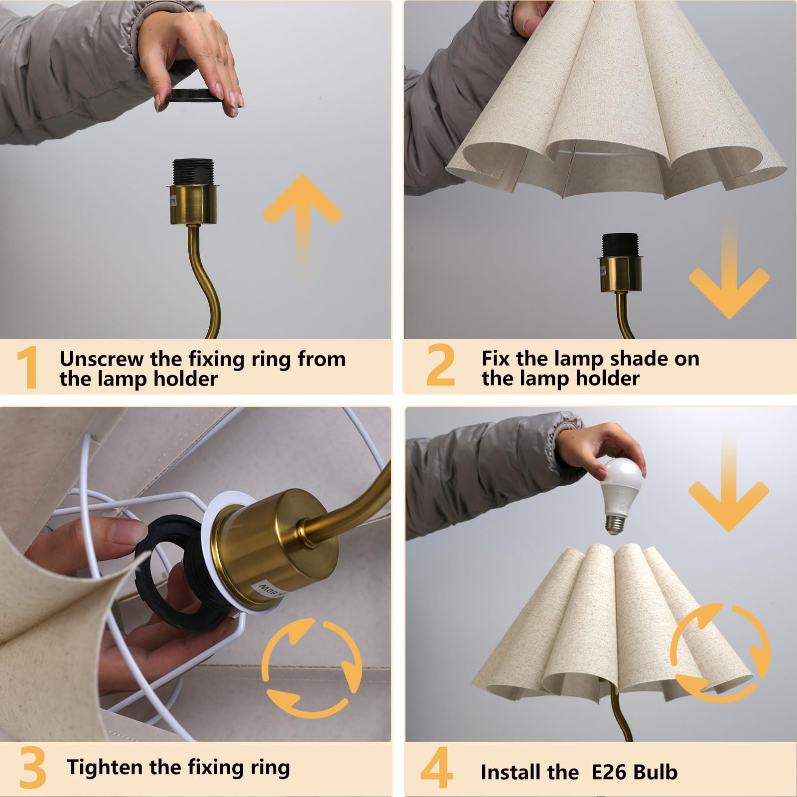 KUNJOULAM Small Table Lamp - Modern Gold Bedside Nightstand Lamp with Umbrella Fabric Shade, Model TL080 for Home Office Decor
