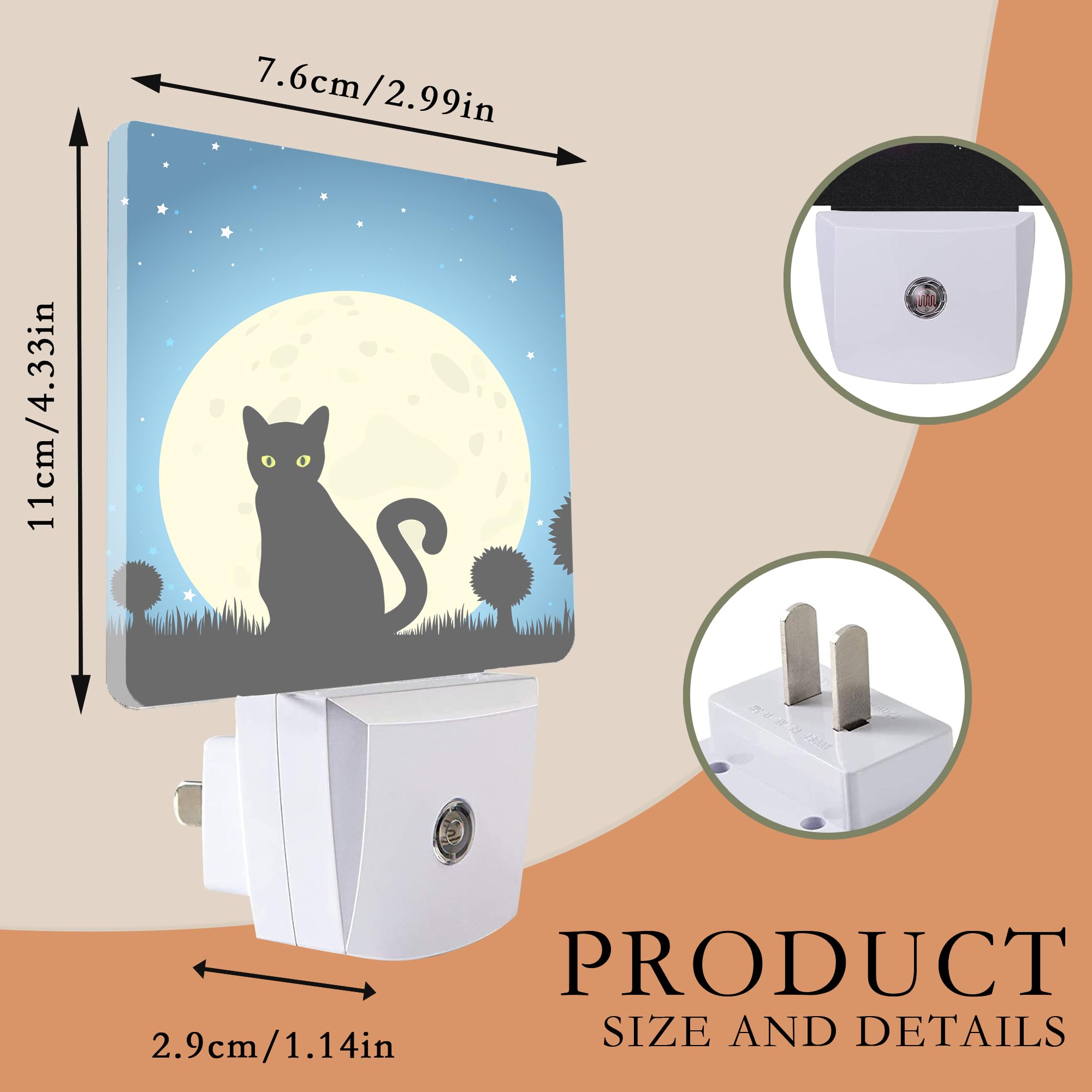 Aowula Halloween Night Lights Plug Into Wall,Black Cat Moon Night Light Dusk To Dawn Sensor Led Lamp 0.5W For Boys/Girls/Women/Men Decorations Room 0.5W Sleep Friendly