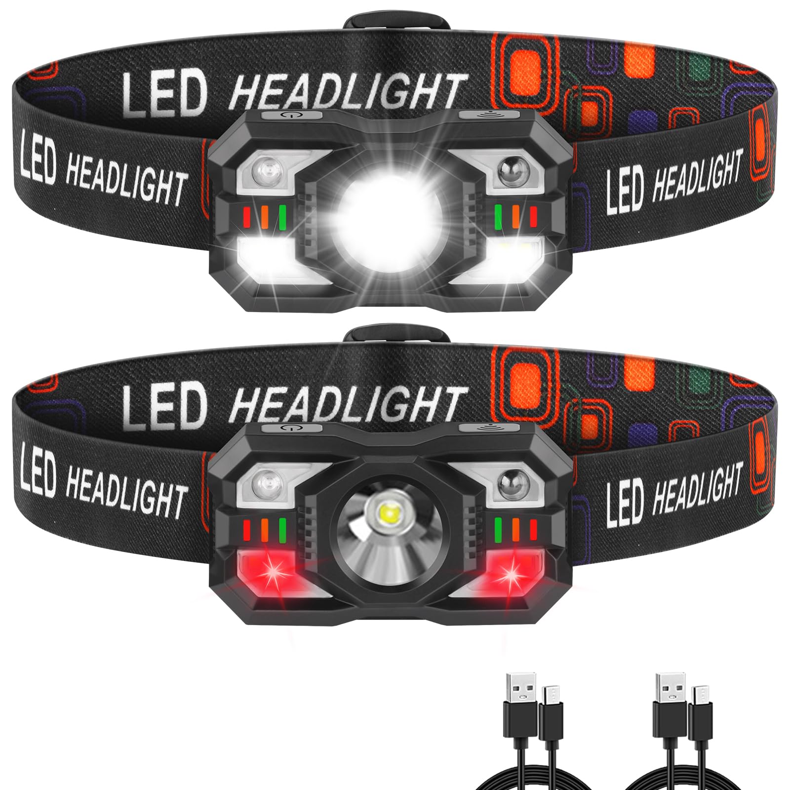 Staaricc Headlamp Rechargeable, Led Headlamp With Red Light, 2Pack Headlamps For Adults, Head Lamps Led Rechargeable, Headlight
