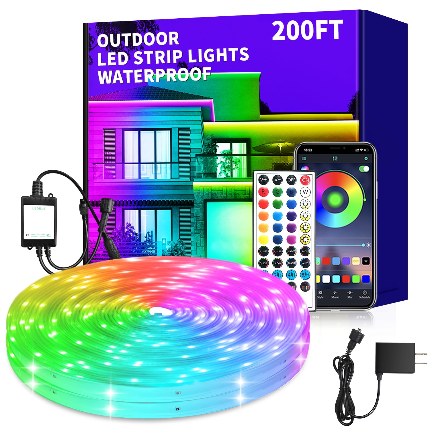 vimeepro LED Strip Lights 200ft Waterproof RGB Color Changing with App/Remote Control, Music Sync - Model vimeepro-ledFS200FT04