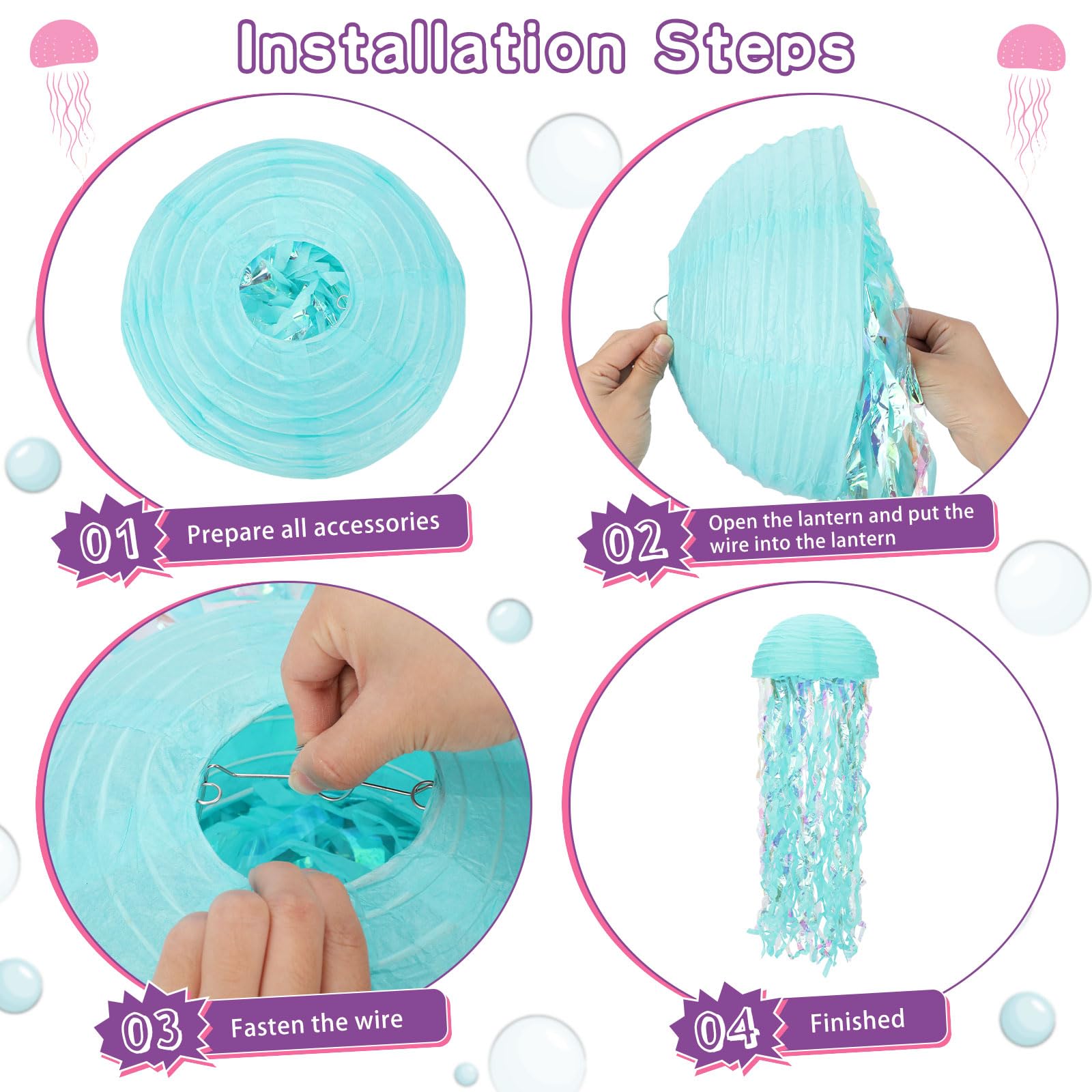 Baquler Set Of 12 Jellyfish Paper Lanterns Jellyfish Lanterns Hanging Decoration For Mermaid Sea Ocean Birthday Party Decorations (Multi Colors)