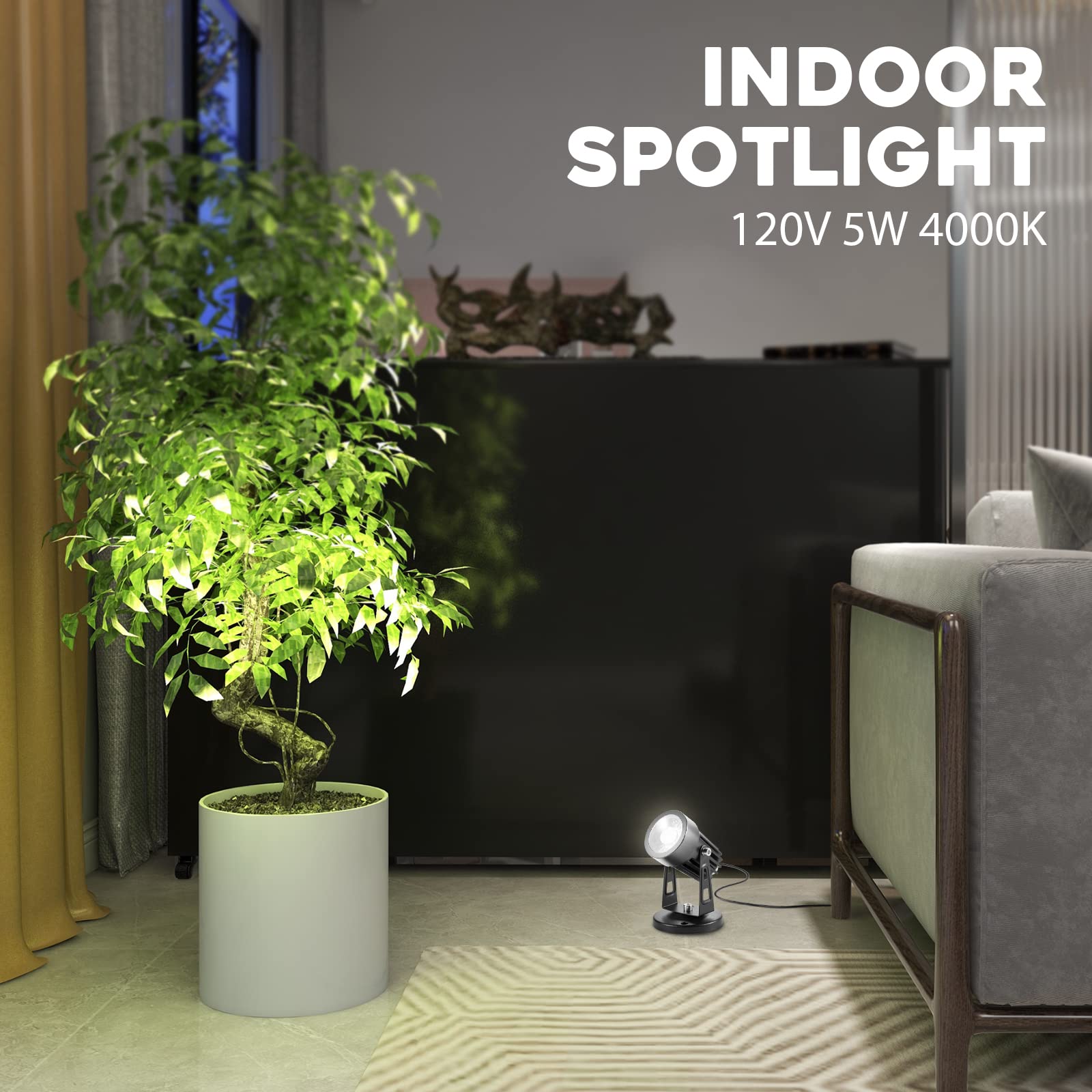 Junview 2Pack Led Spot Lights - Adjustable Indoor Uplights For Plants & Art Decor, Warm/Day White